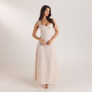 Corset Back Maxi Dress - Cream Floral