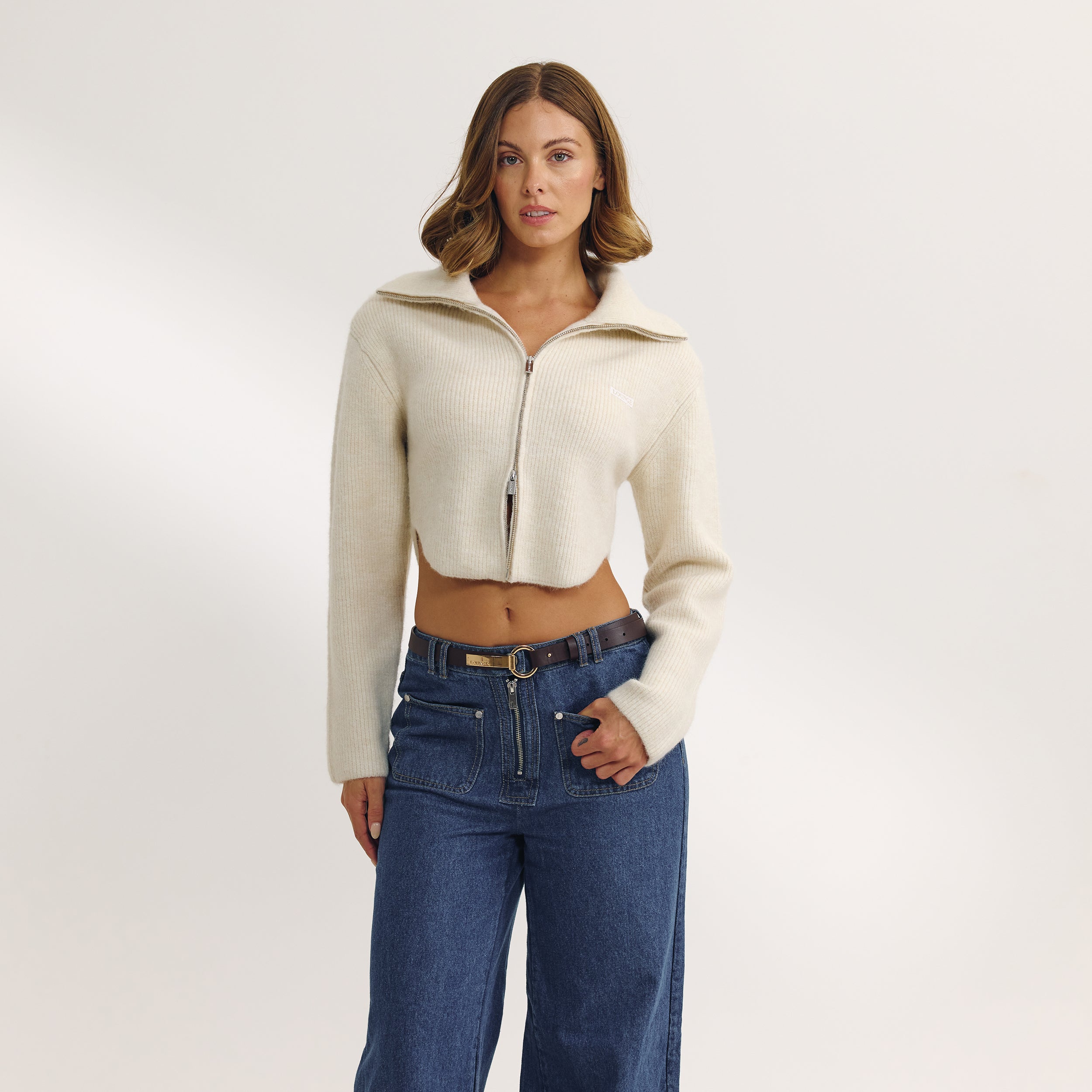 Structured Knitted Jacket - Cream - Image 2