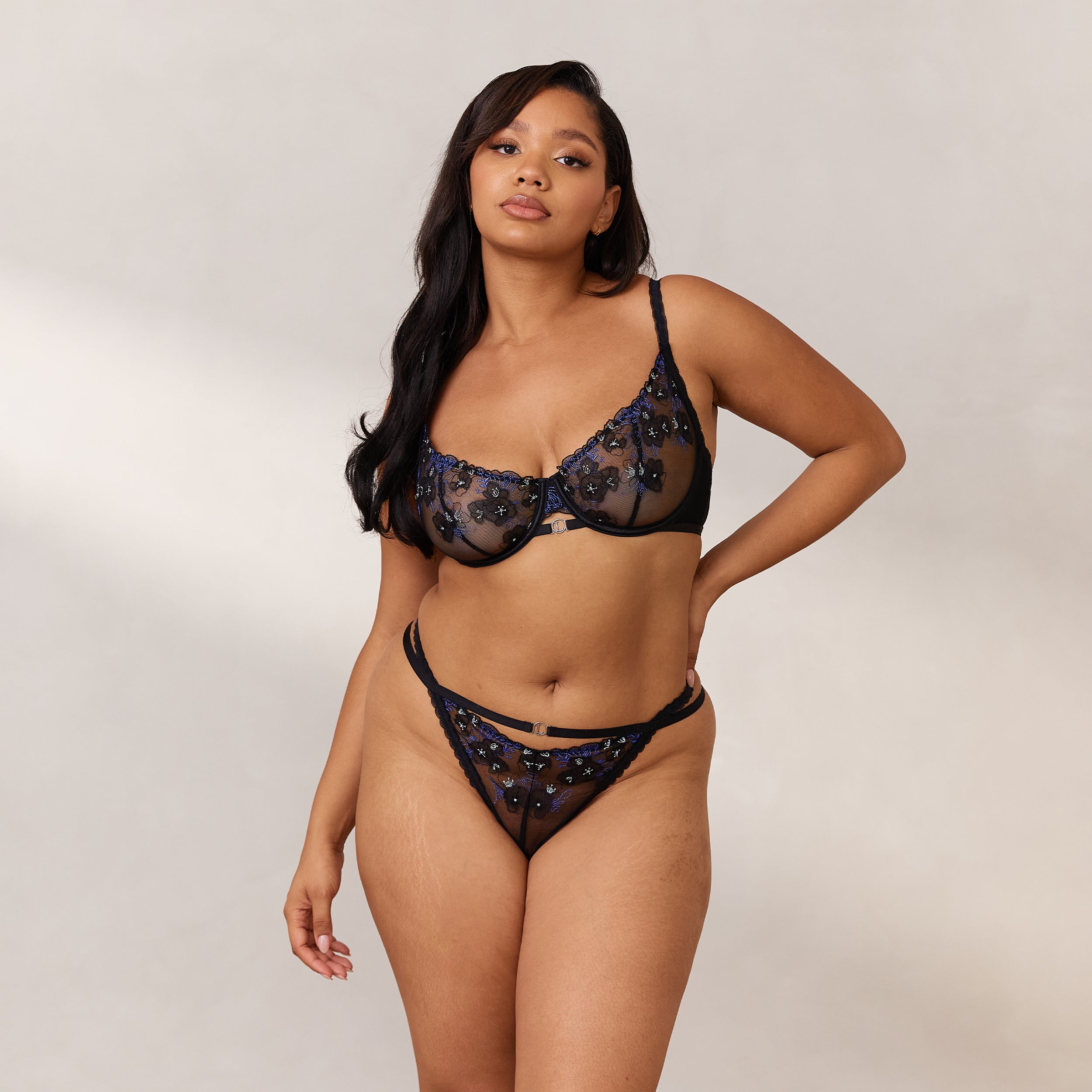 Ditsy Embroidered Balcony Bra - Black - Image 7