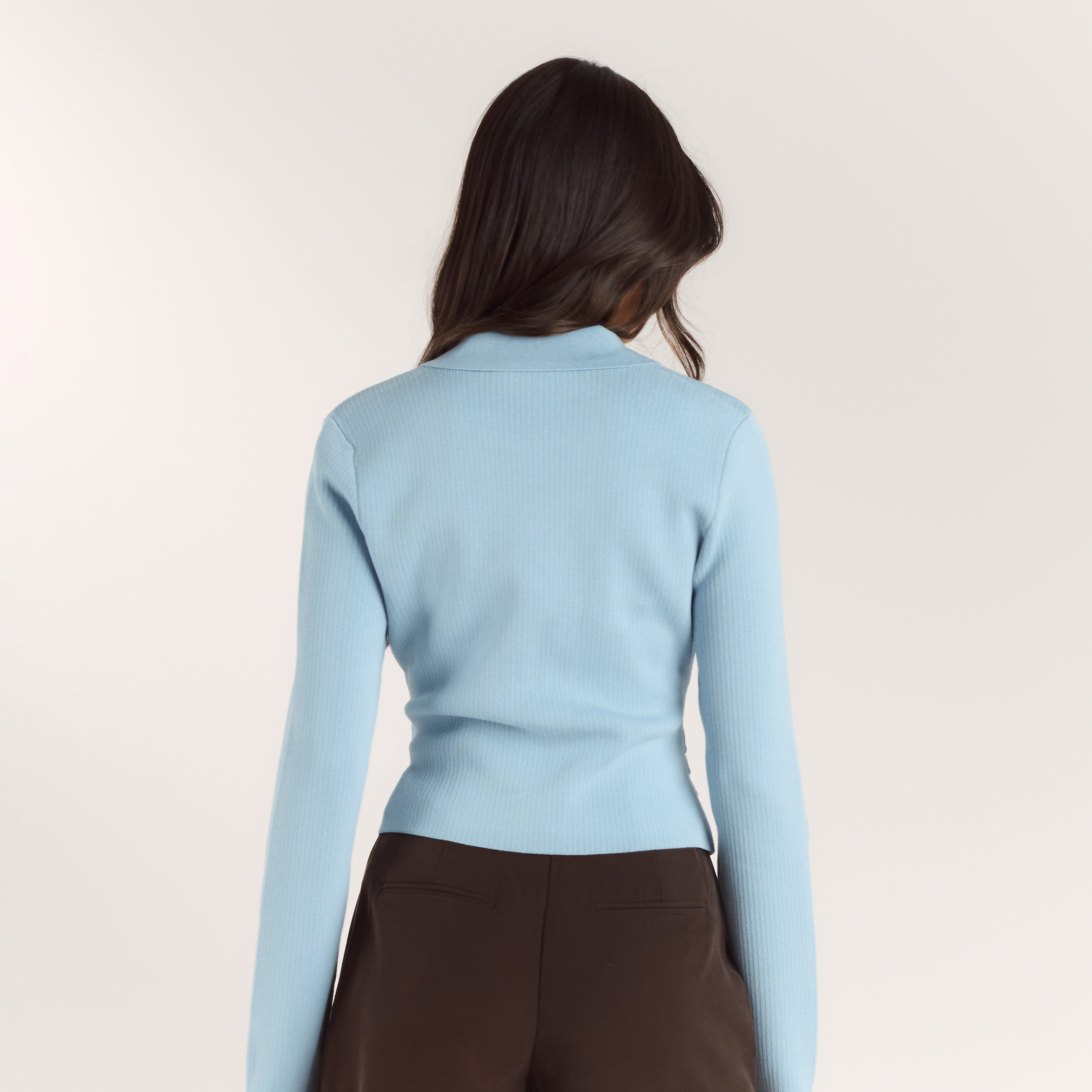 Ribbed Knitted Cardigan - Light Blue - Image 2