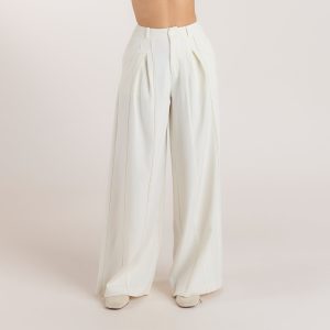 Wide-Leg Pleat Detail Trousers - Off White