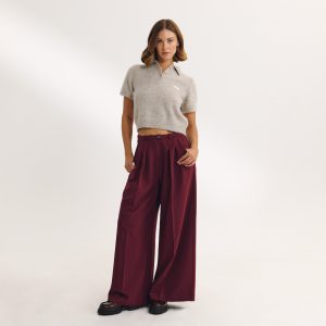 Wide-Leg Tailored Trousers - Cherry Lacquer