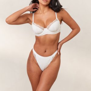 Ribbed Balcony Bra - White