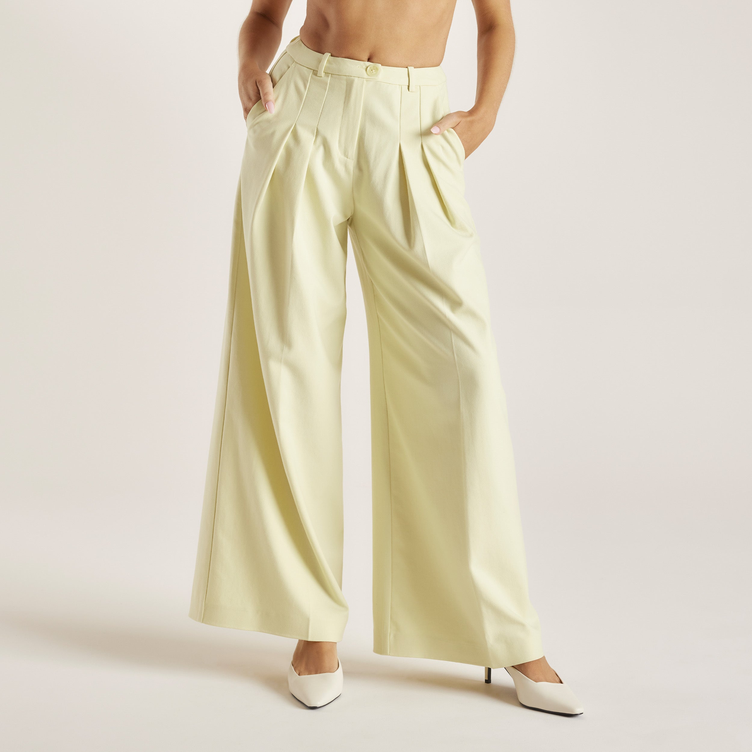 Woven Wide-Leg Trousers - Buttermilk