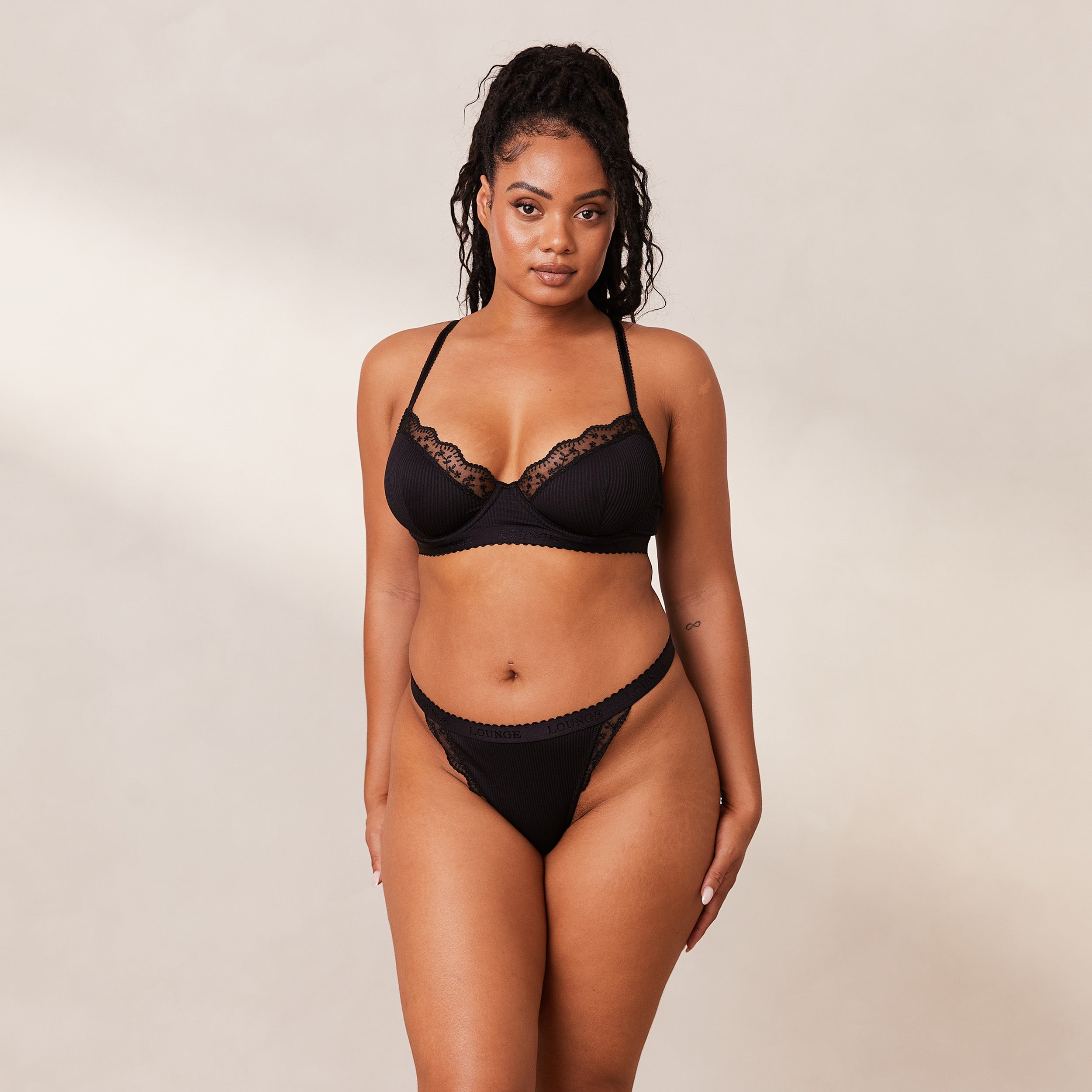 Ribbed Balcony Bra - Black - Image 19
