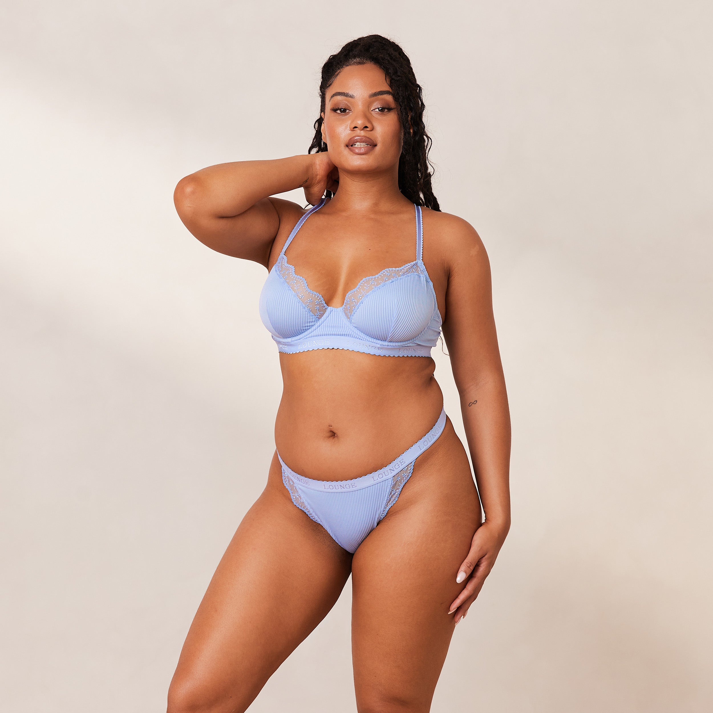 Ribbed Balcony Bra - Blue - Image 7