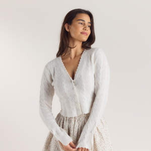 Fluted Sleeve Knitted Cardigan - Cream