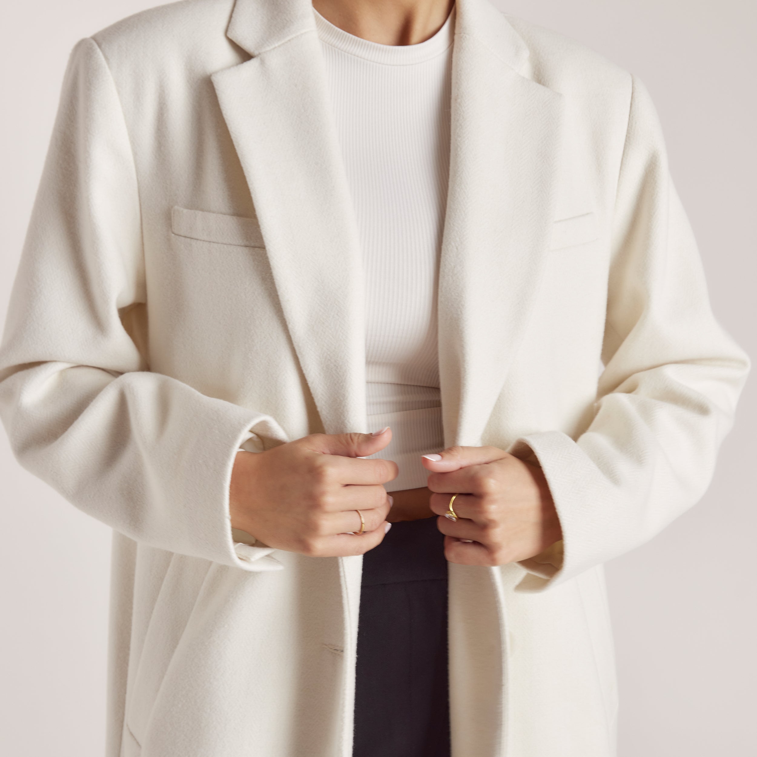 Wool Blazer Coat - Cream - Image 2