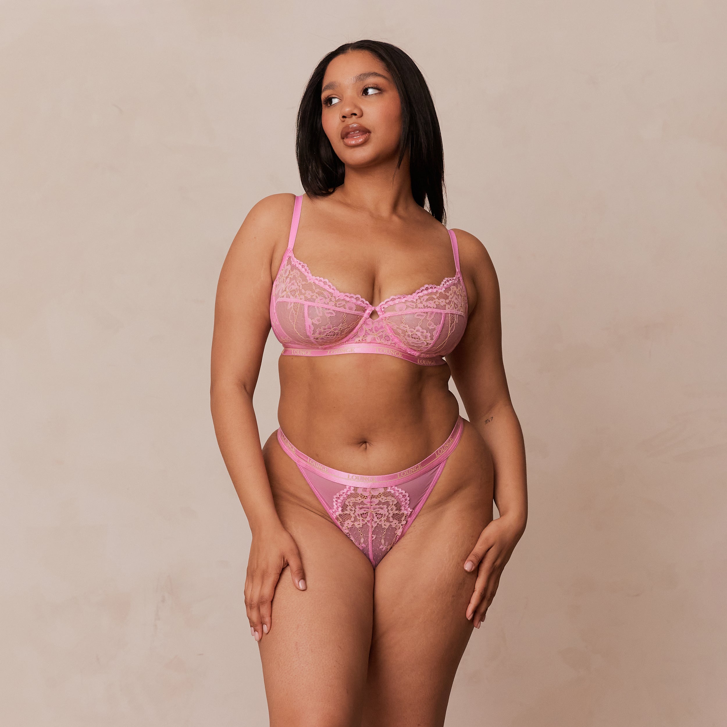 Two-Tone Blossom Balcony Bra - Pink