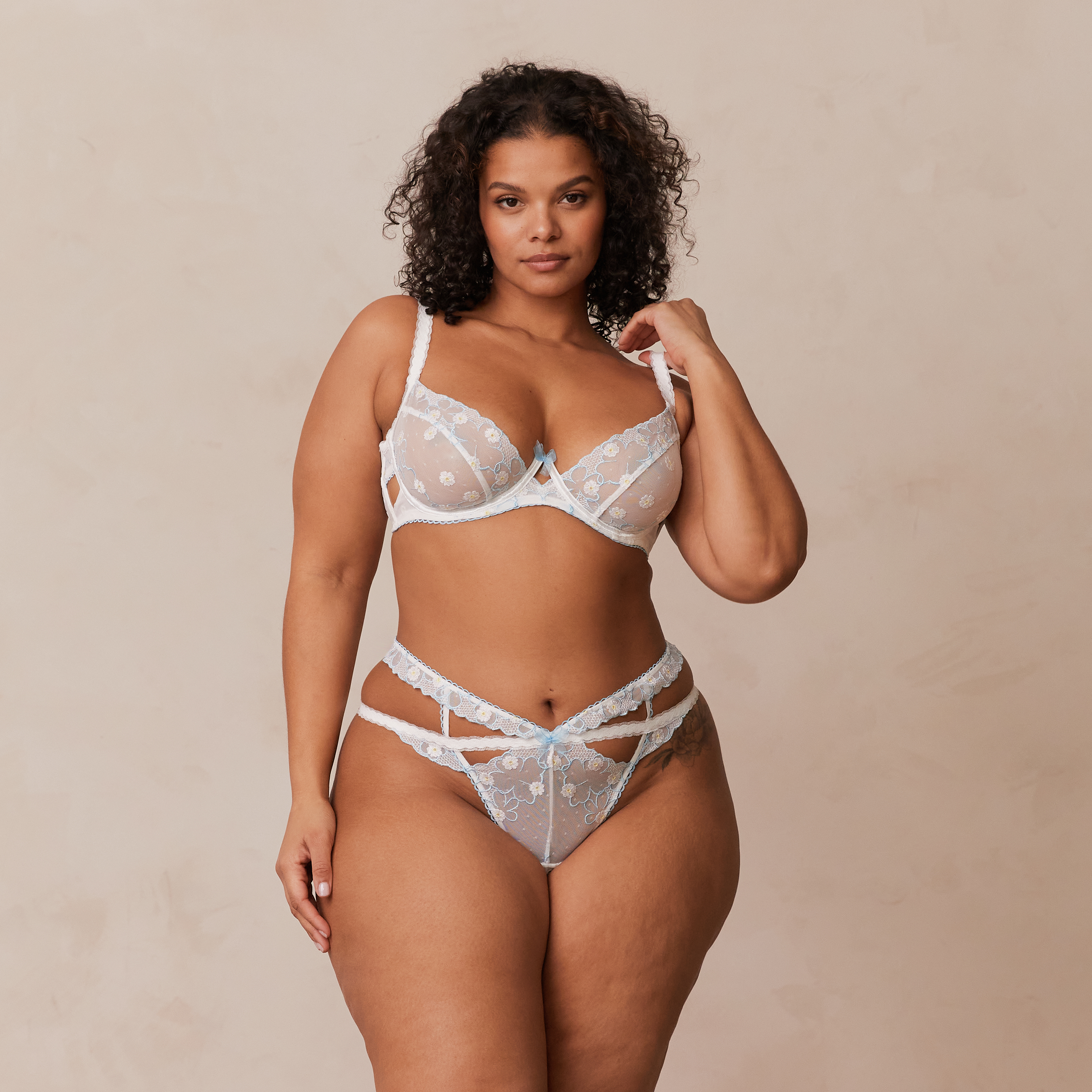 Fleur Balcony Bra - White & Blue - Image 13