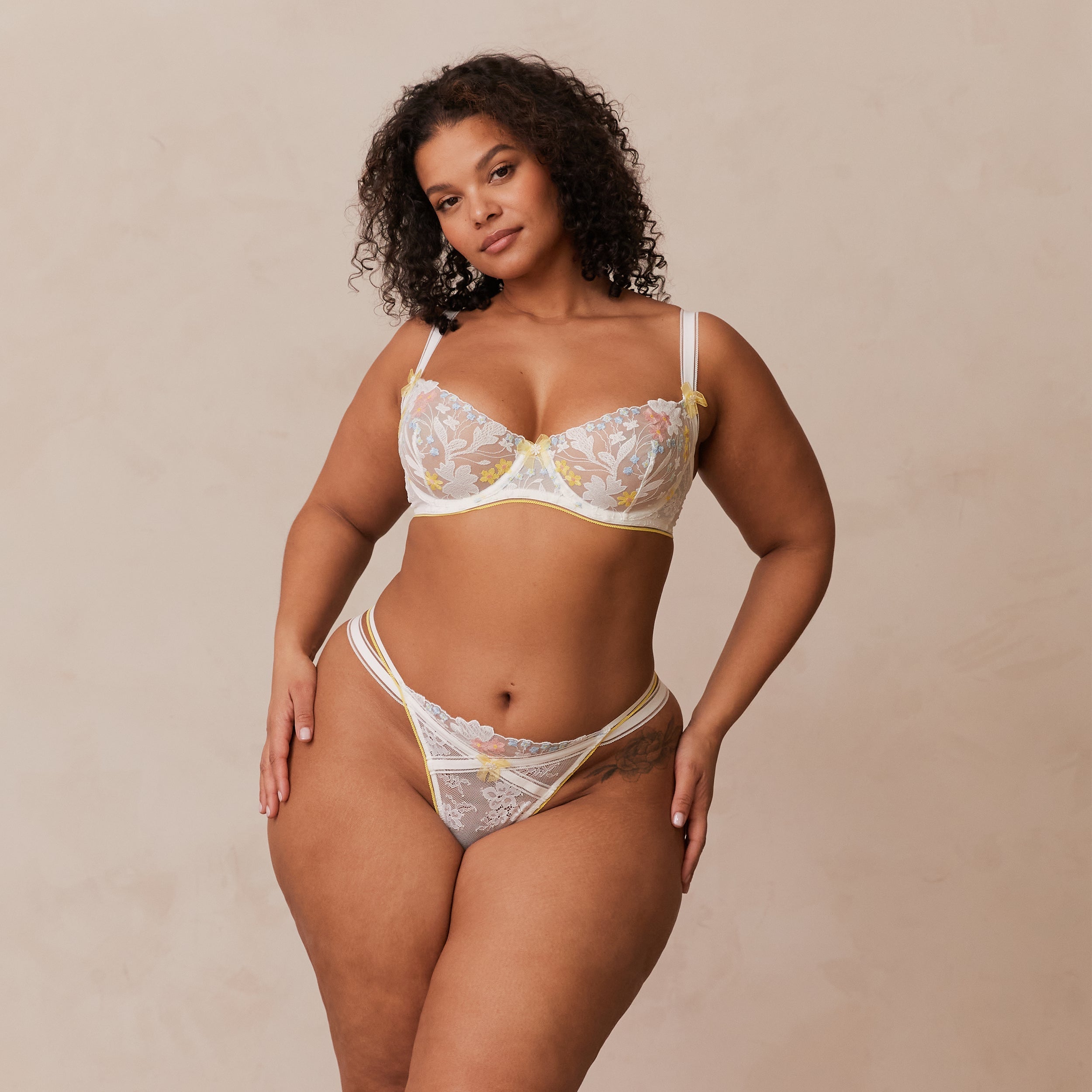 Fleur Balcony Bra - White & Yellow - Image 7