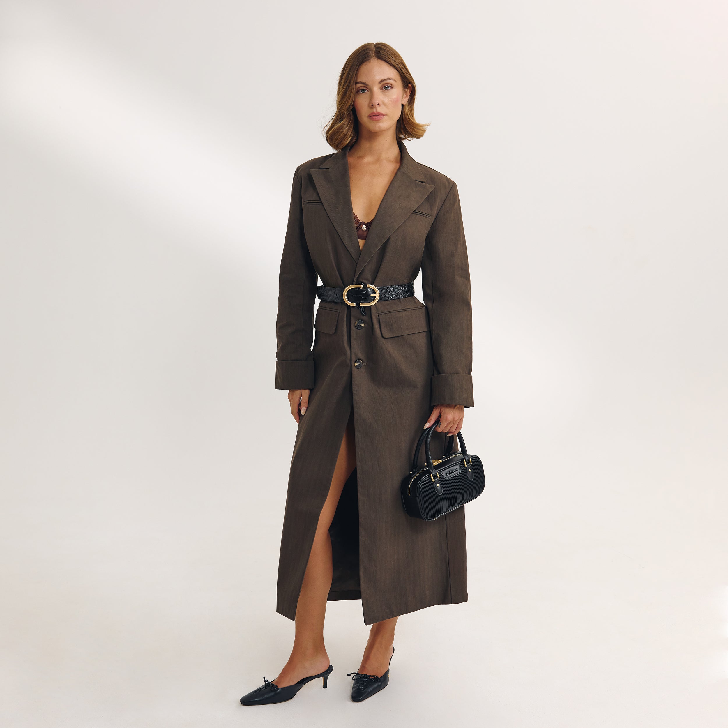 Oversized Longline Blazer - Dark Brown - Image 2