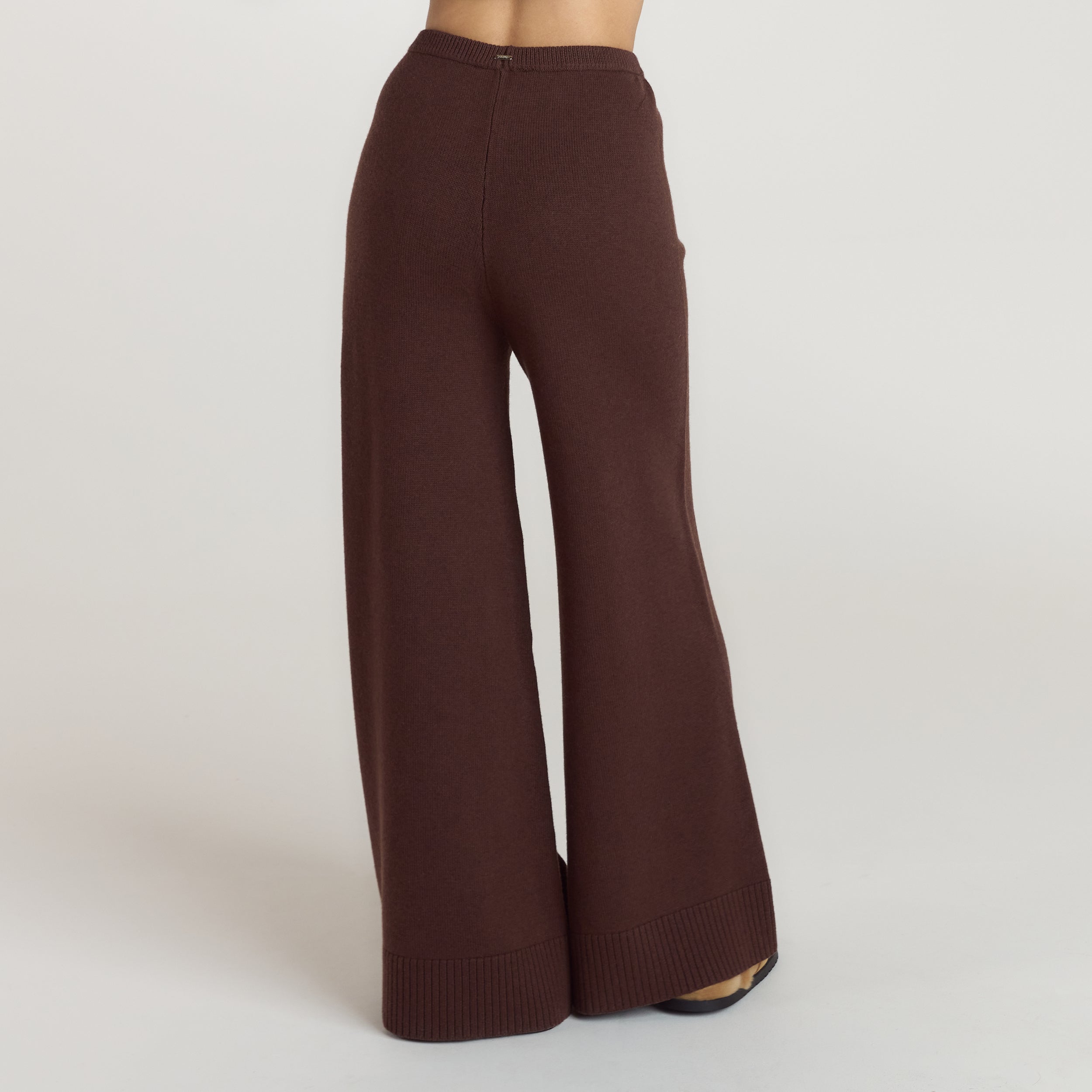 Ribbed Hem Knitted Trousers - Chocolate - Image 2