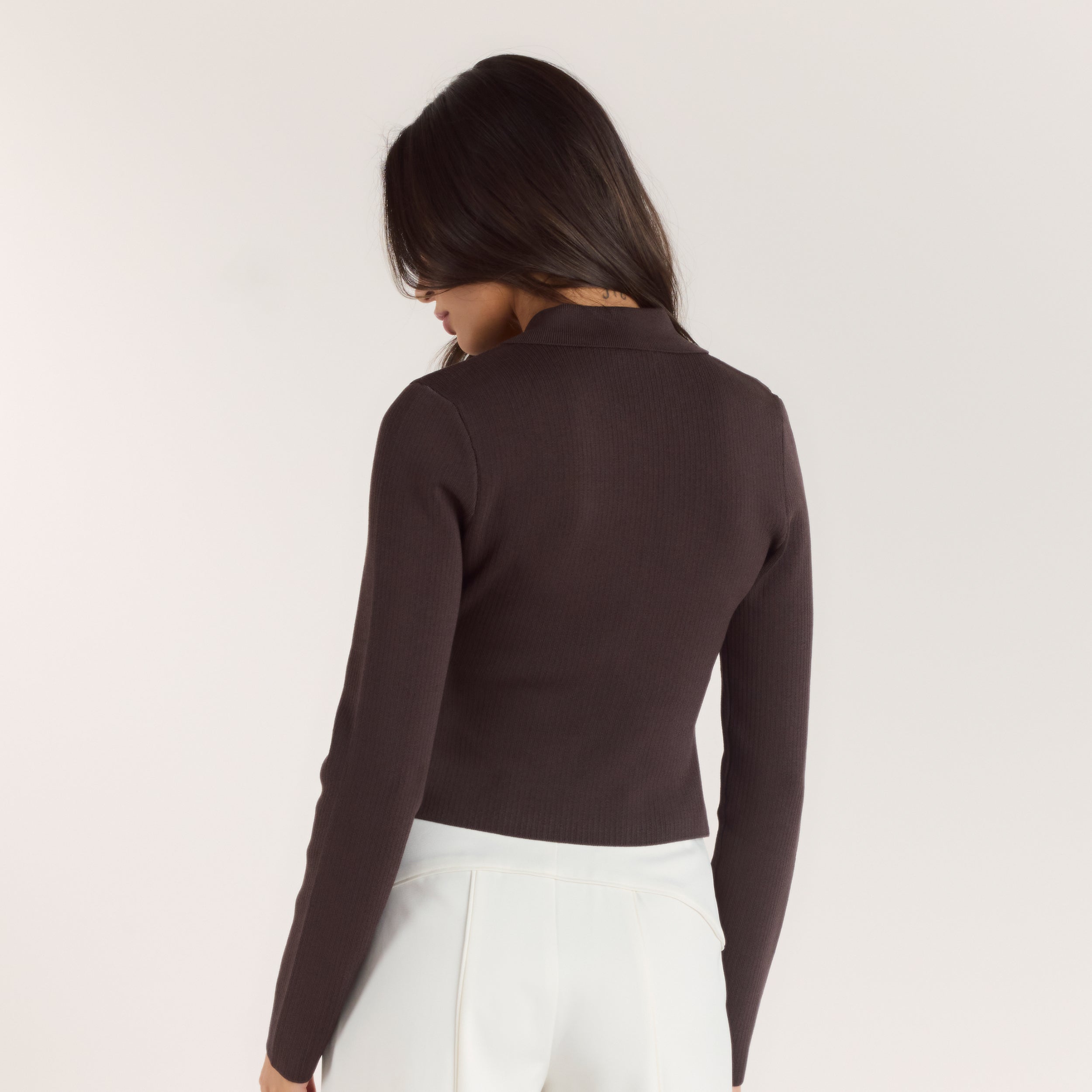 Ribbed Knitted Cardigan - Chocolate - Image 2