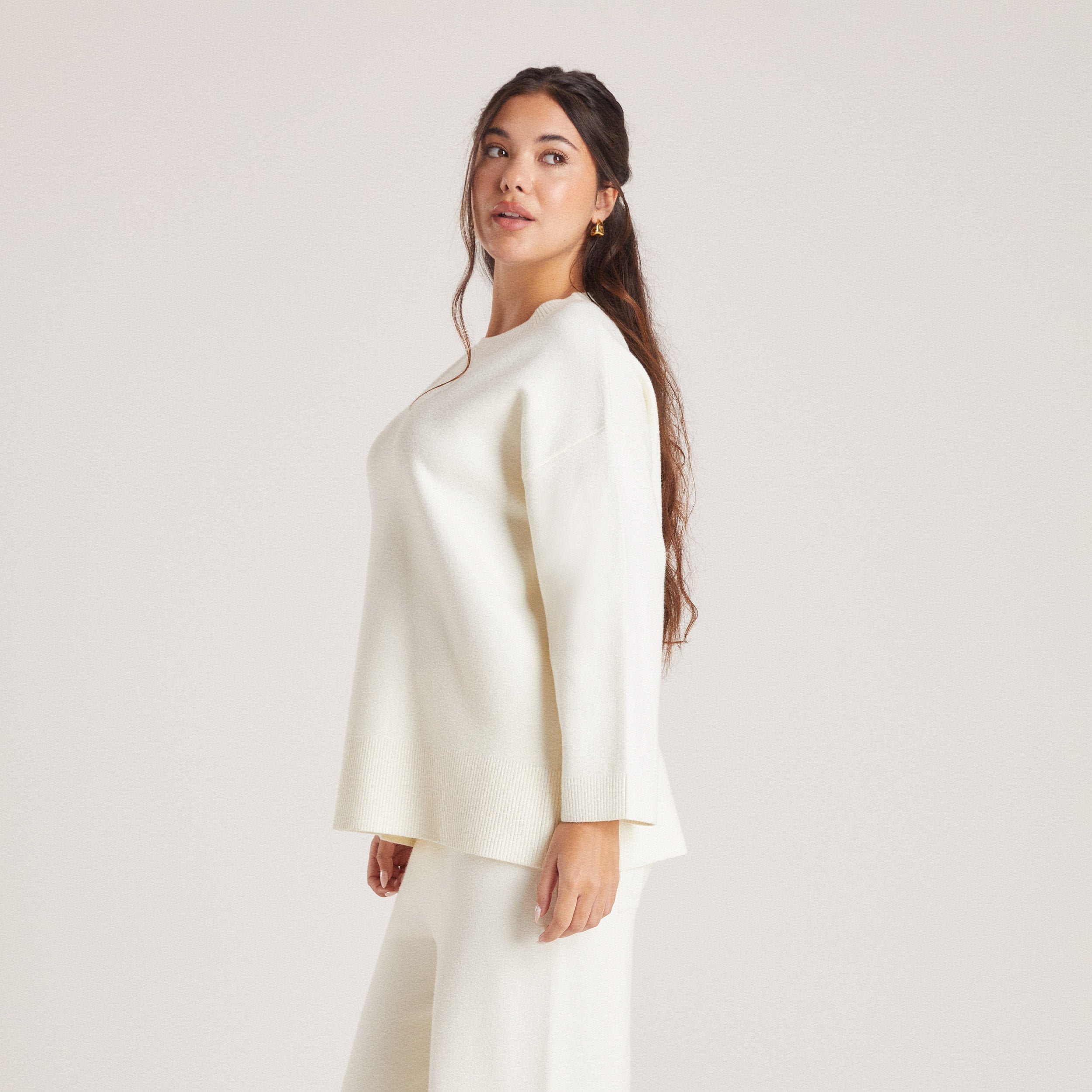Knitted Crew Neck Jumper - Creme - Image 2