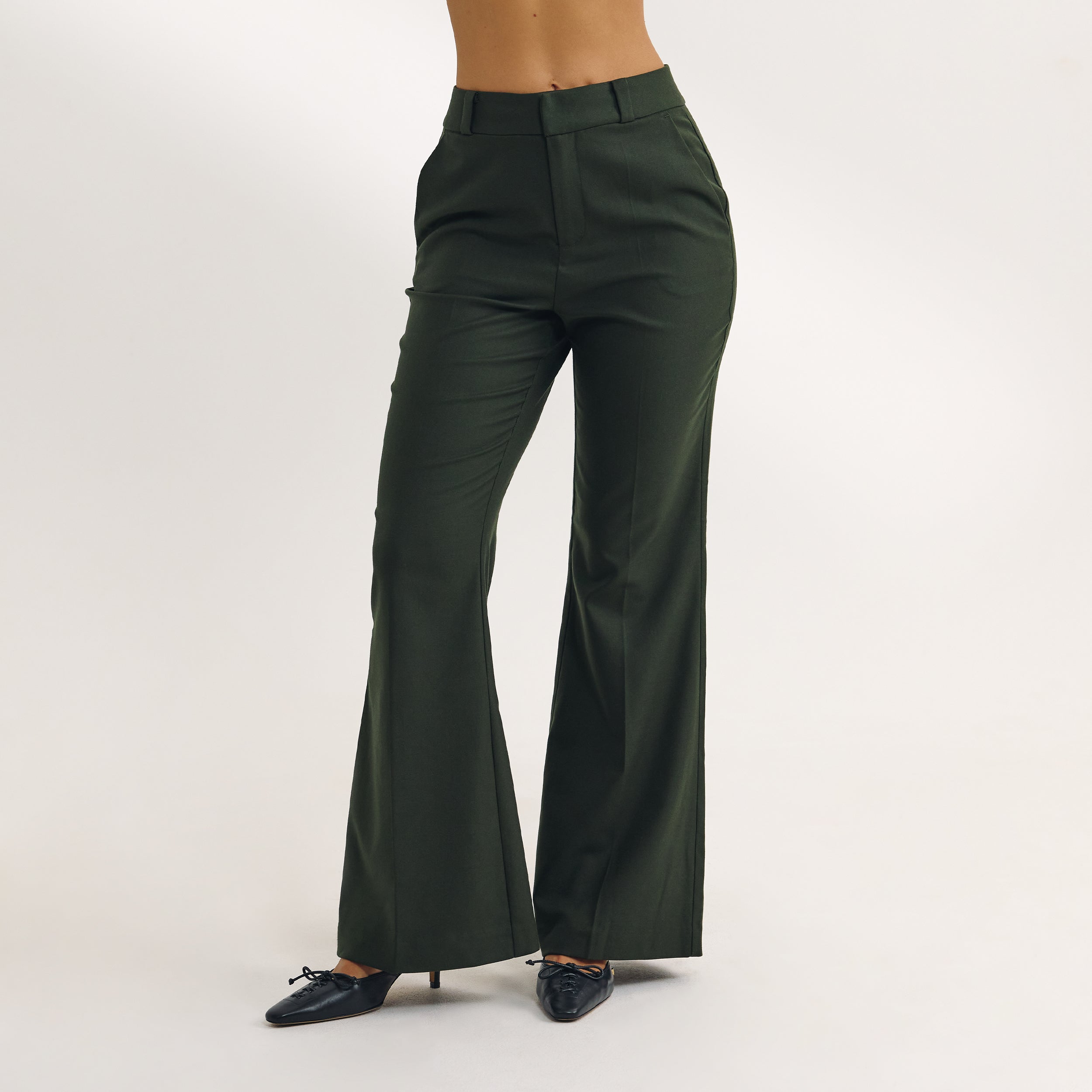Flared Trousers - Dark Green - Image 2