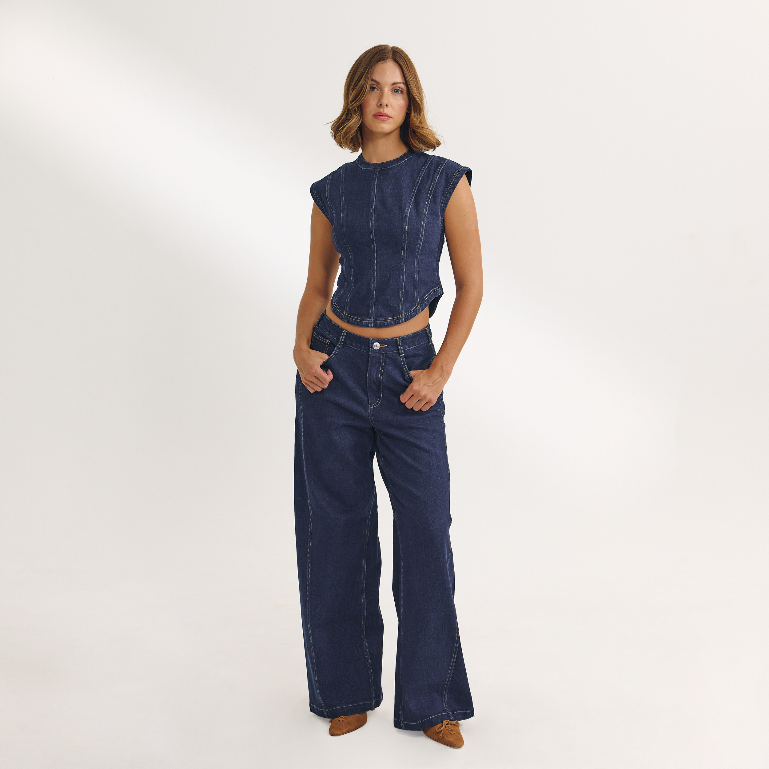 Dipped-Waist Wide-Leg Jeans - Indigo Blue - Image 2