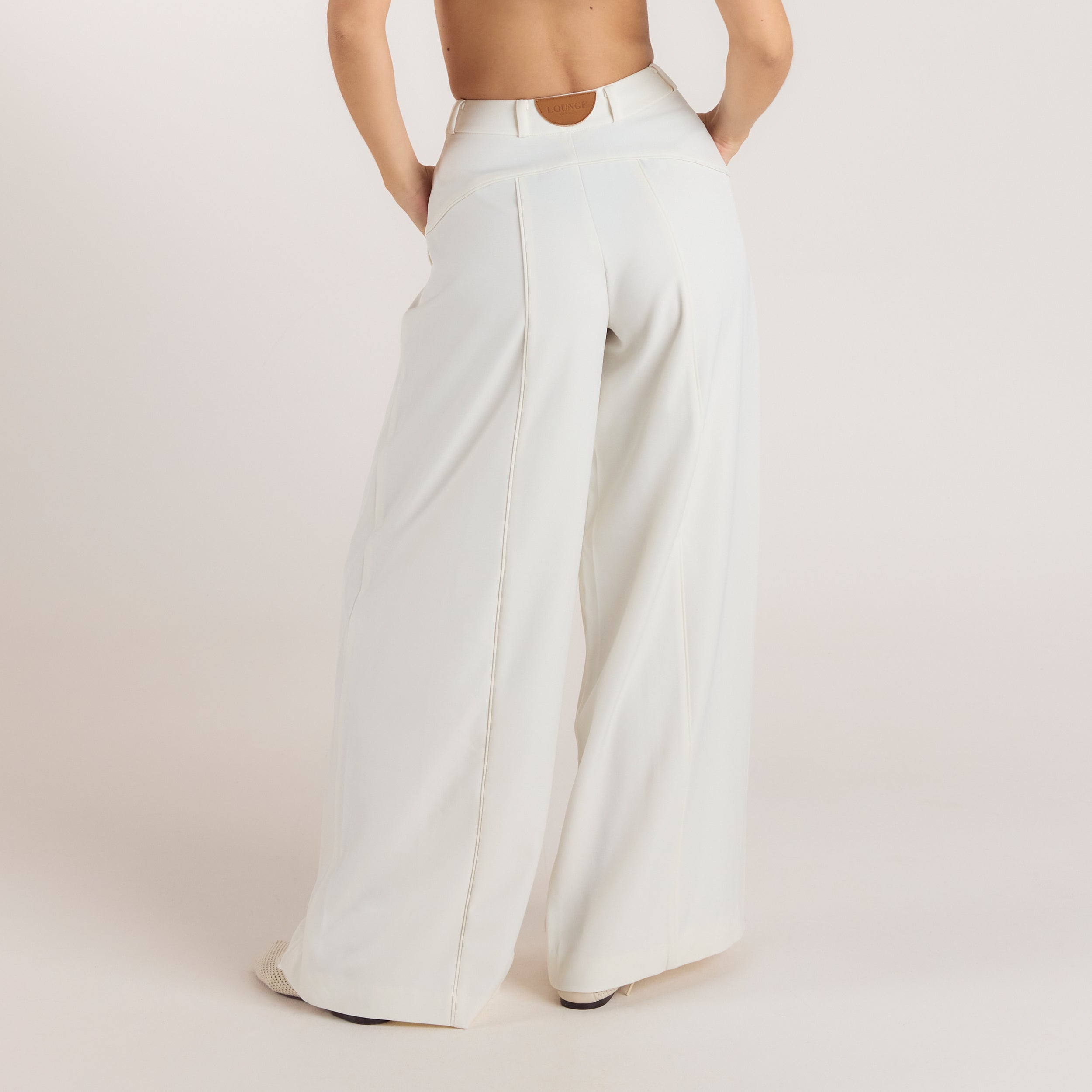 Wide-Leg Pleat Detail Trousers - Off White - Image 2