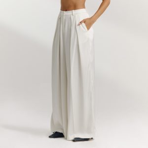 Satin Wide-Leg Trousers - Off White
