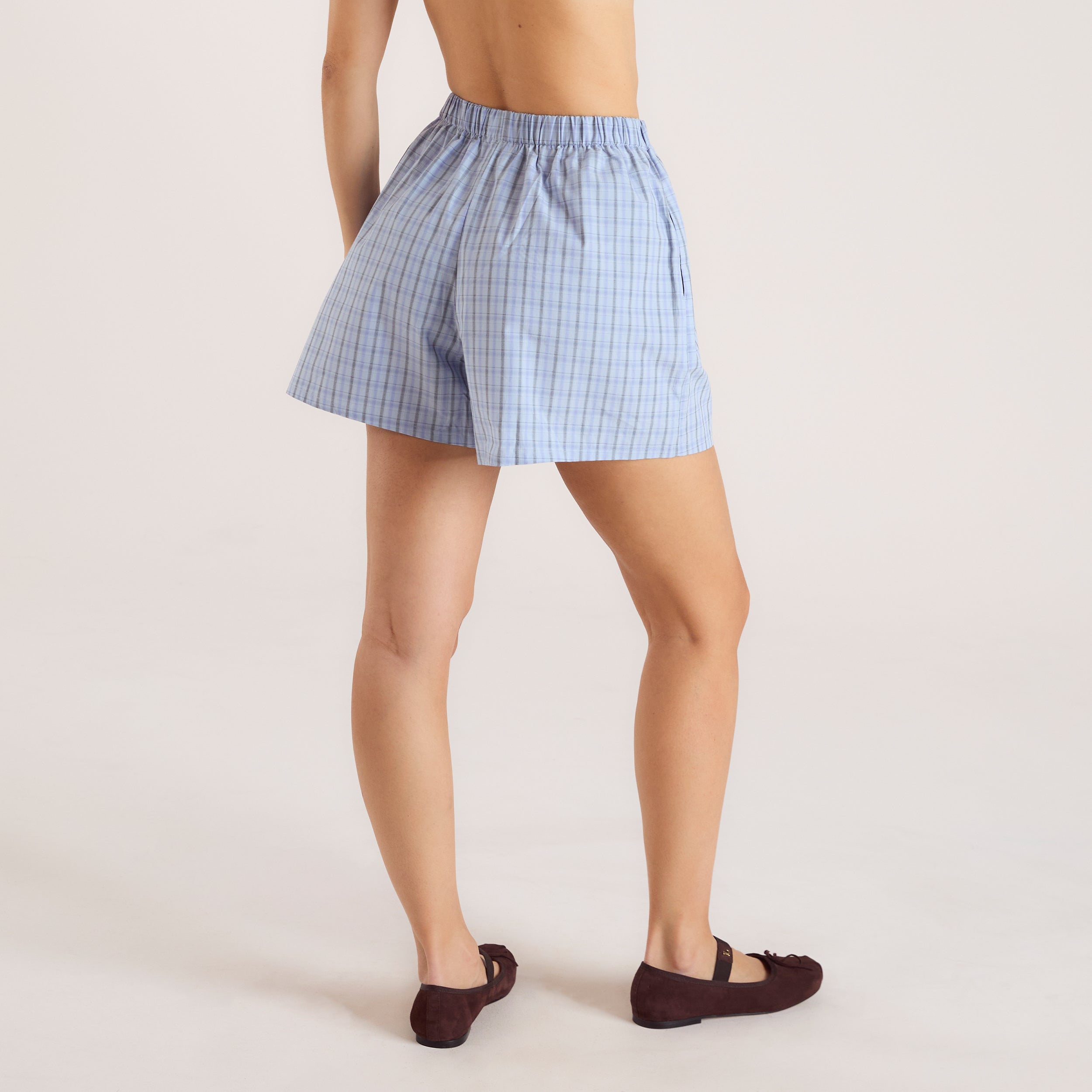 Checked Cotton Shorts - Blue - Image 2