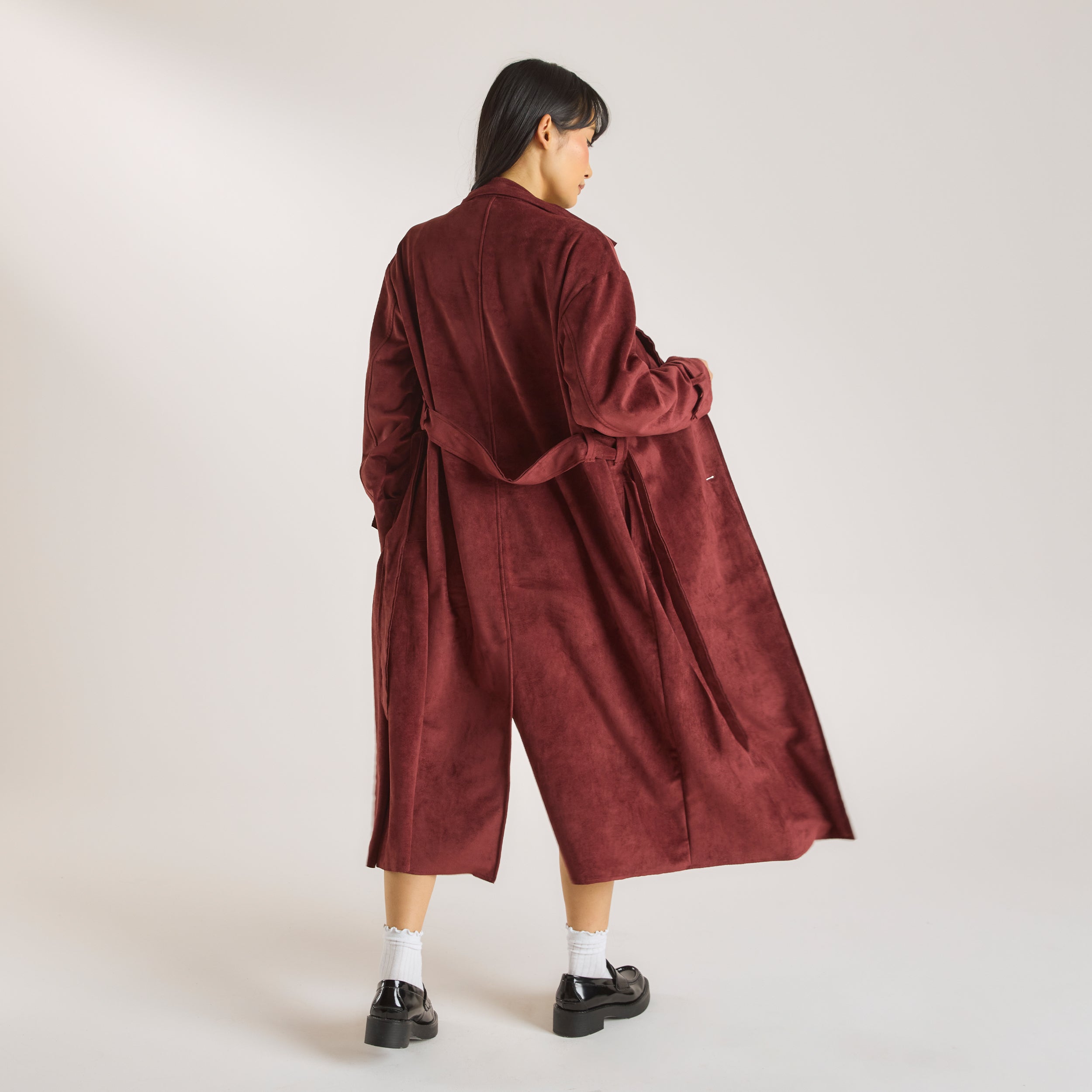 Suedette Trench Coat - Burgundy - Image 3