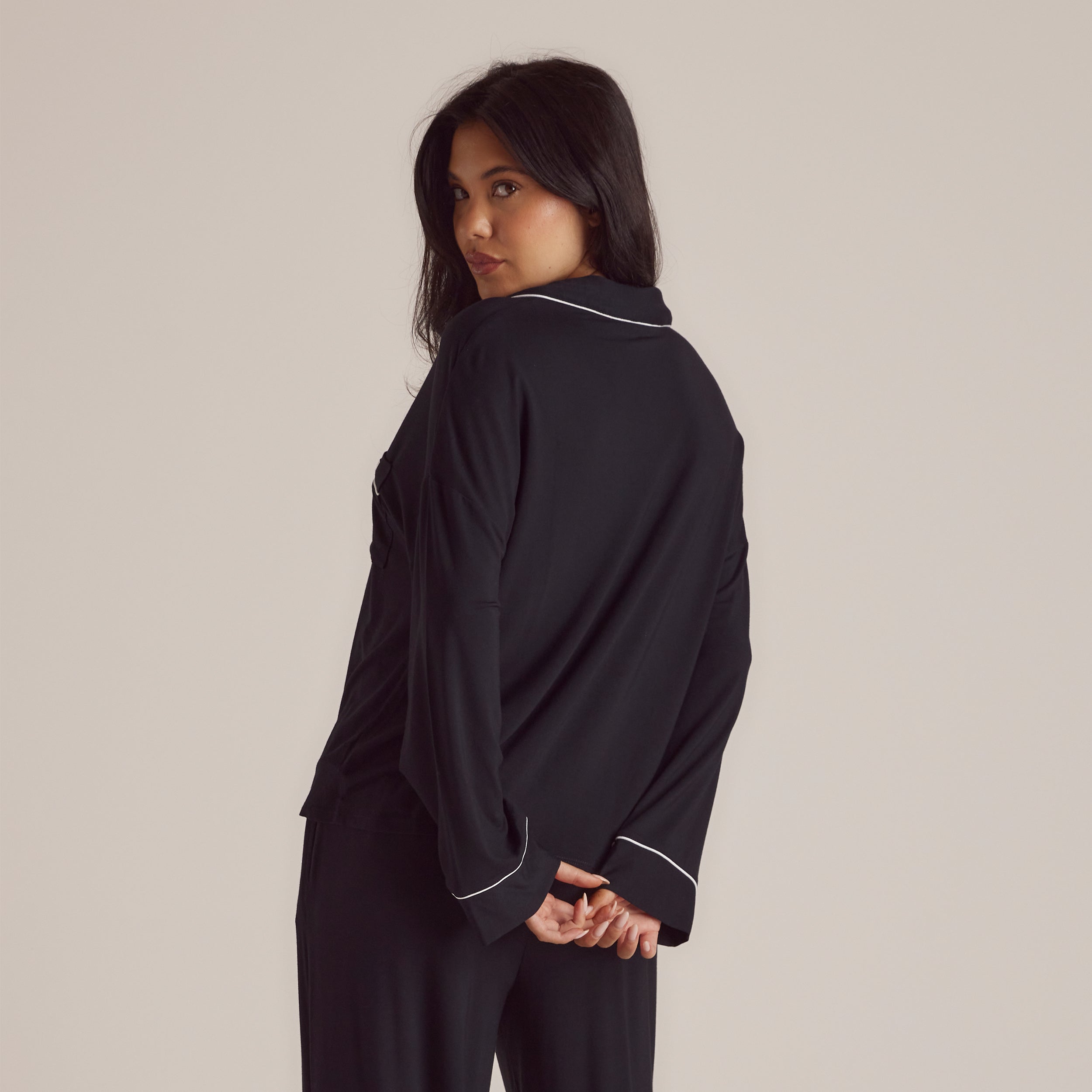 Modal Pyjama Shirt - Black - Image 2