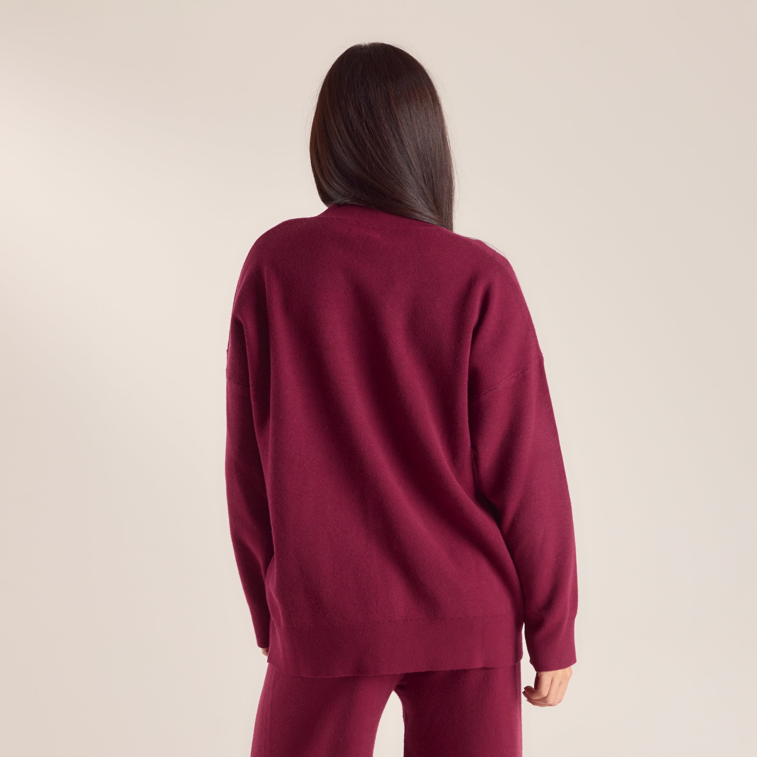 Logo Knitted Crew Neck Jumper - Burgundy - Image 2