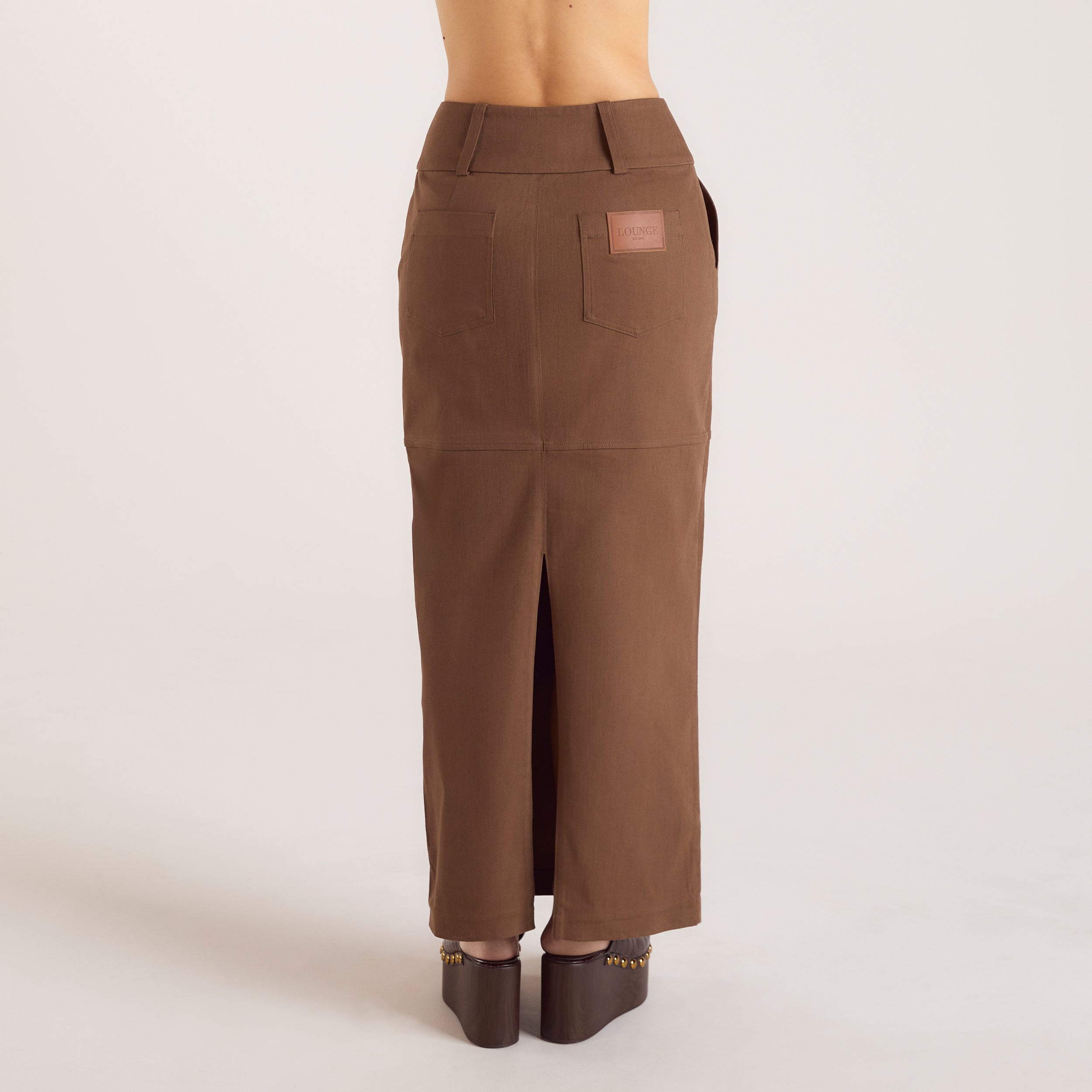 Double Button Woven Maxi Skirt - Chocolate - Image 2