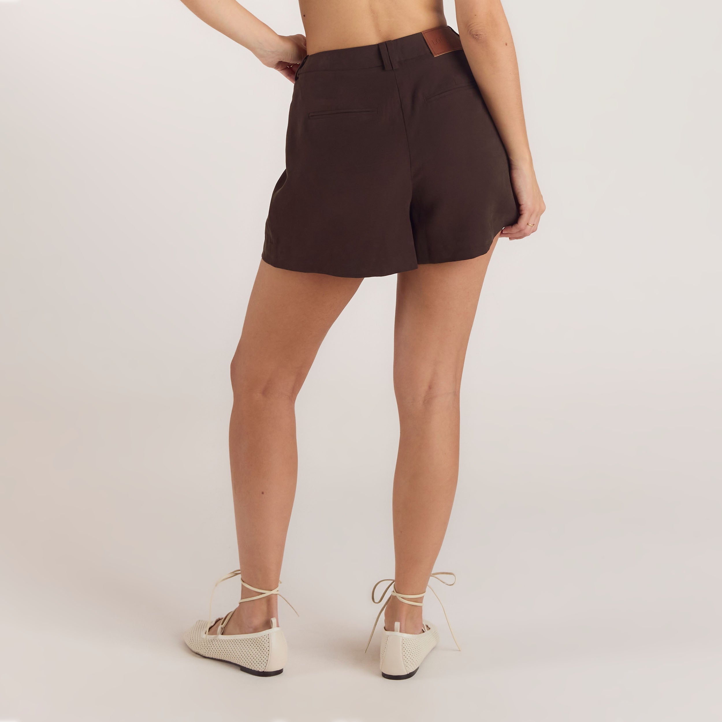 High-Waisted Tailored Shorts - Chocolate - Image 2