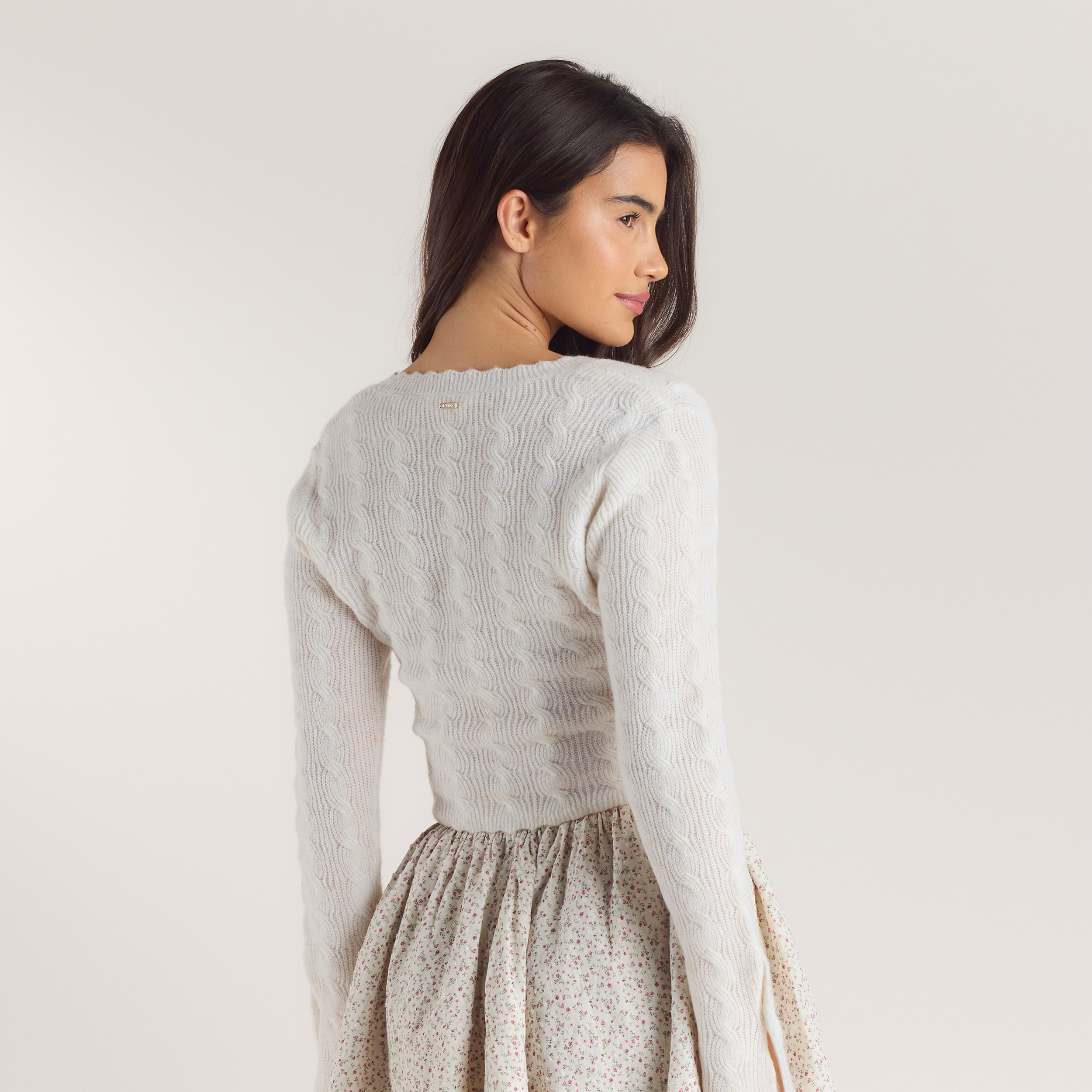 Fluted Sleeve Knitted Cardigan - Cream - Image 2