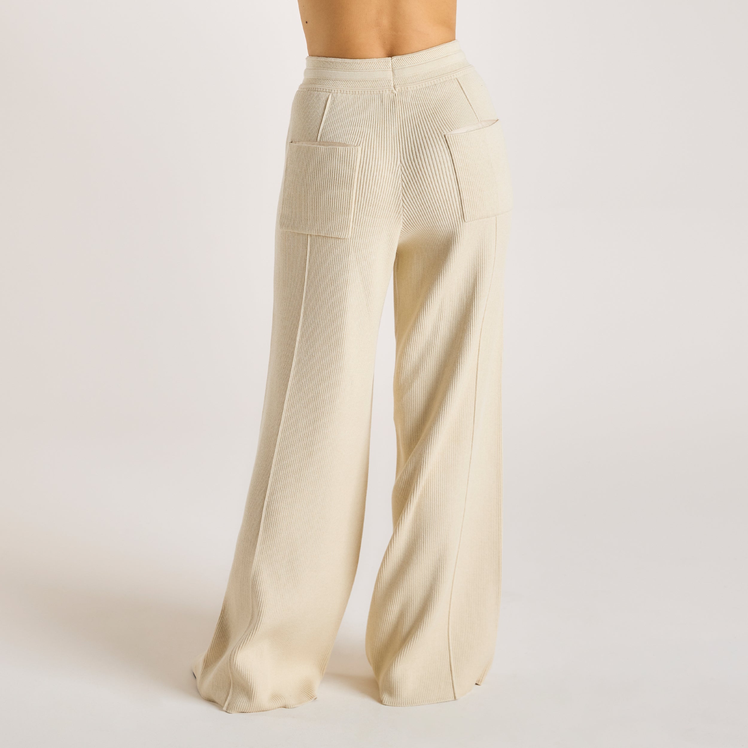 Wide Leg Knitted Trousers - Cream - Image 2