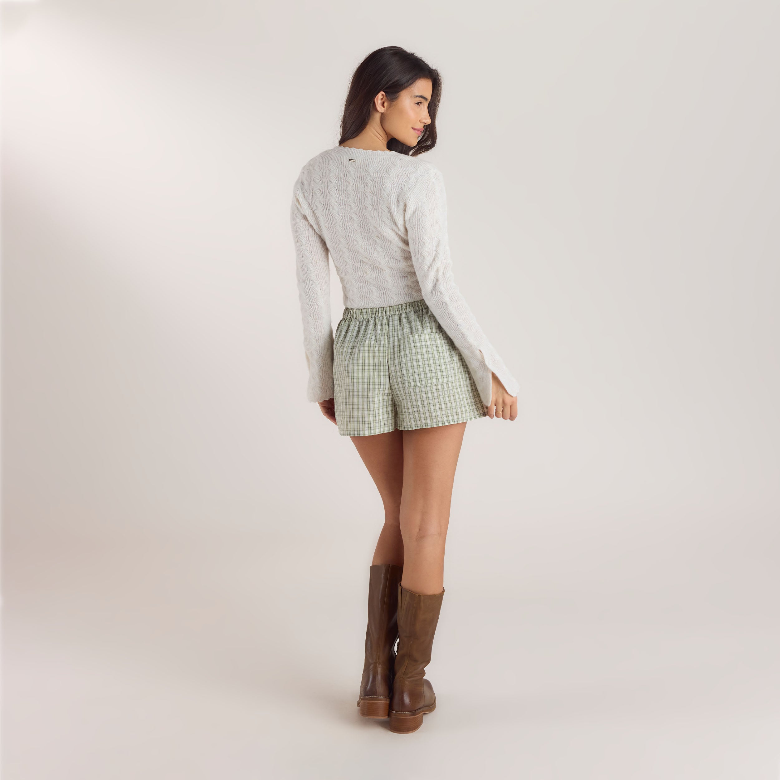 Check Cotton Shorts - Green - Image 2