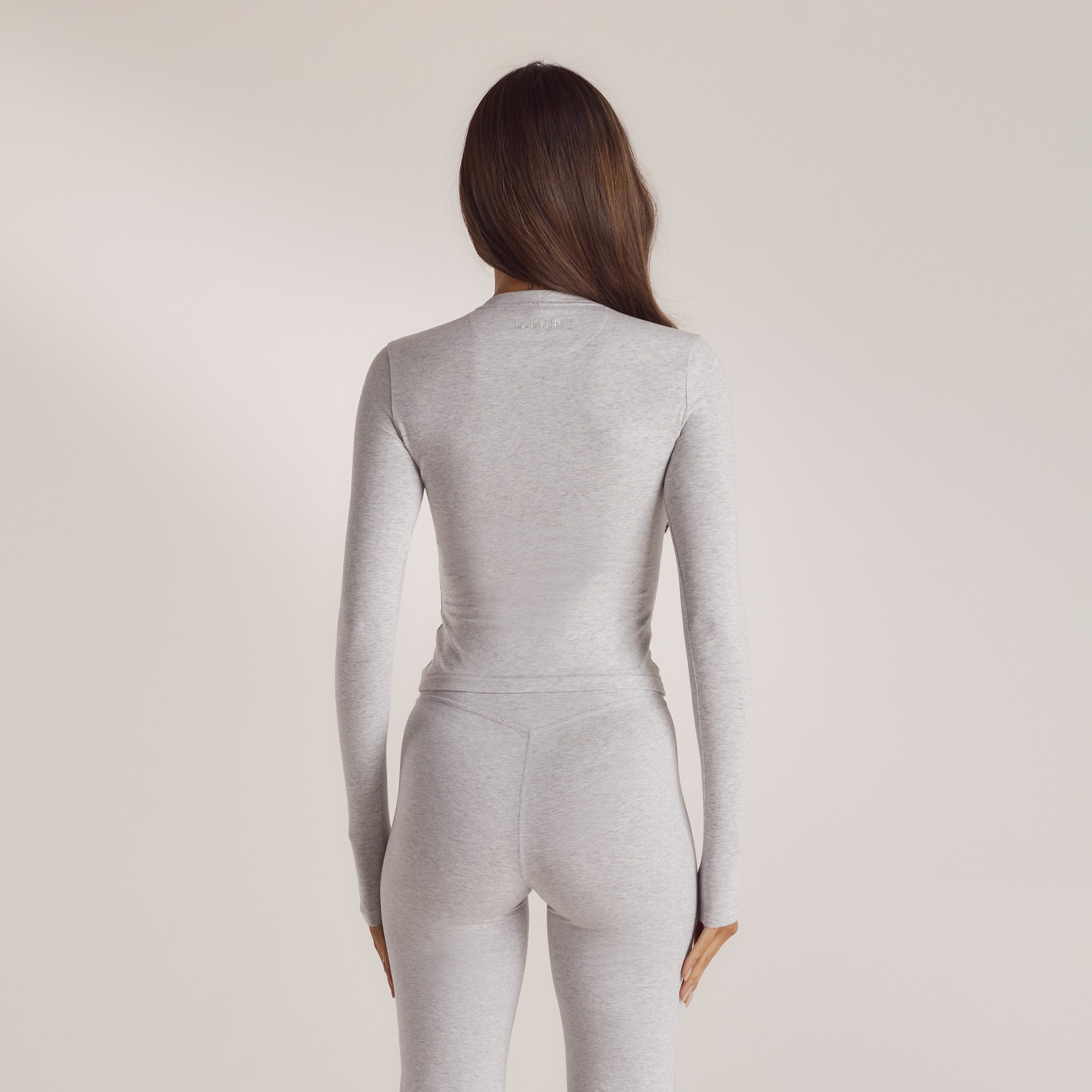 Cotton Blend Long Sleeve Top - Grey Marl - Image 2