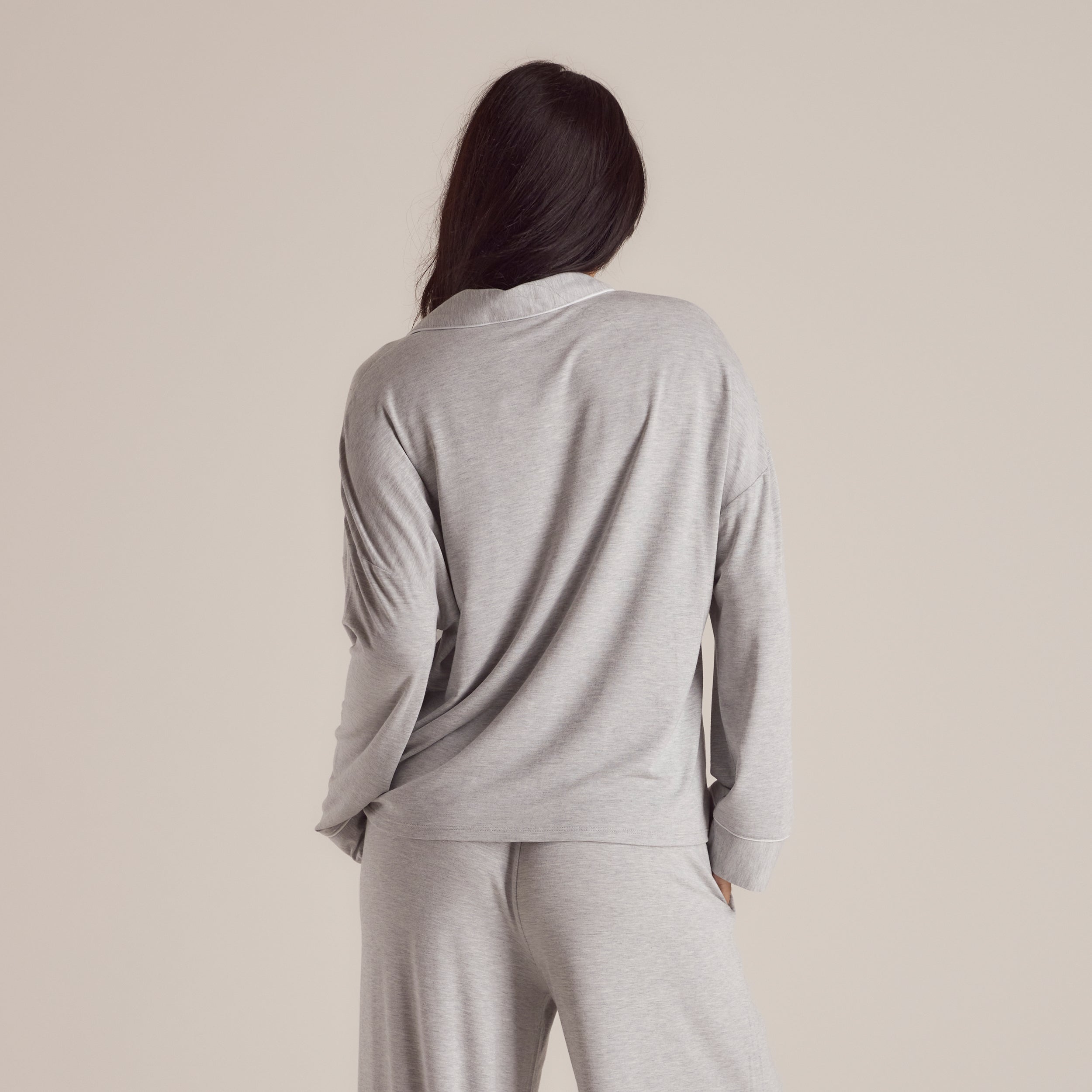 Modal Pyjama Shirt - Grey Marl - Image 2