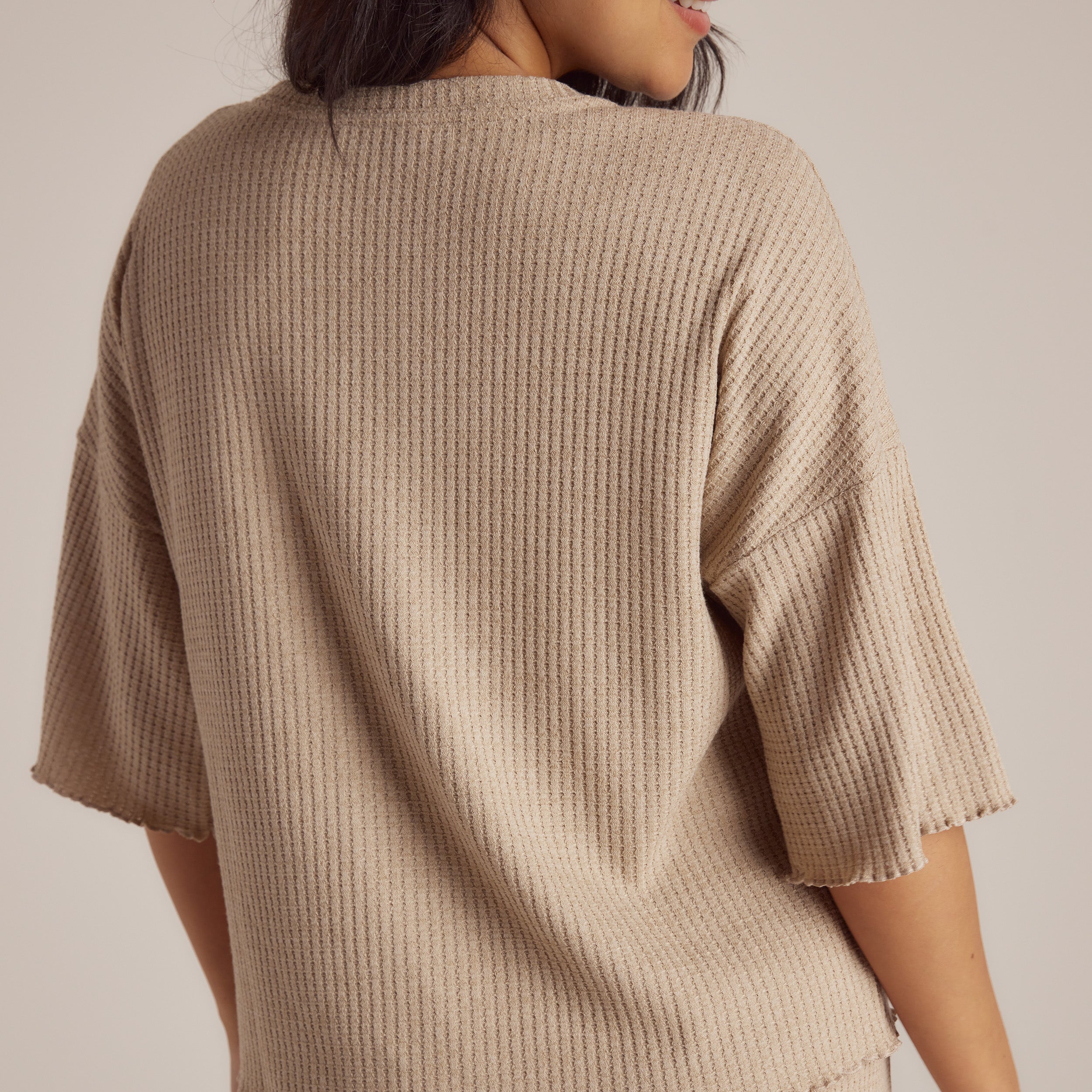 Soft Waffle Pyjama Top - Mink - Image 2