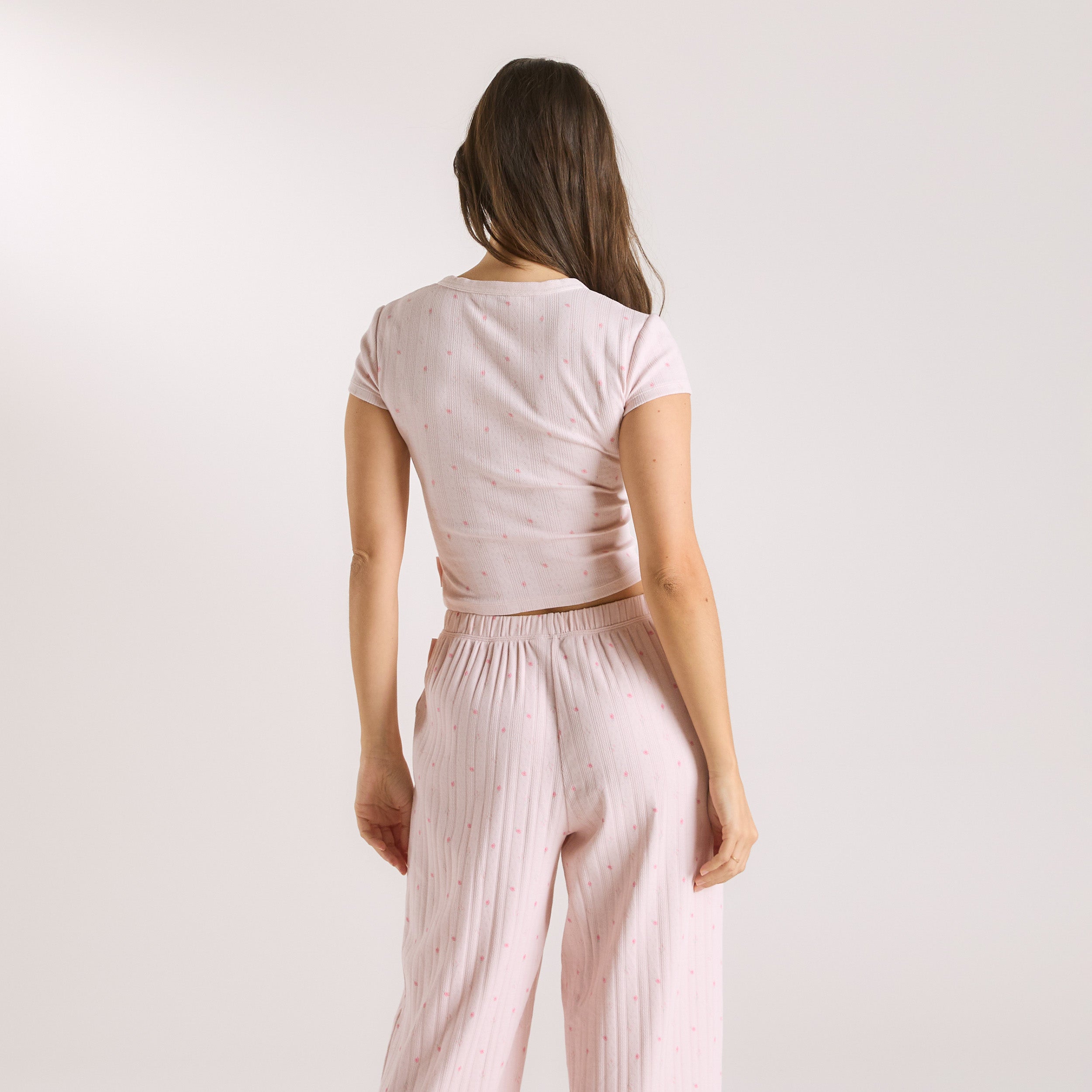 Pointelle Pyjama Top - Pink Floral - Image 3