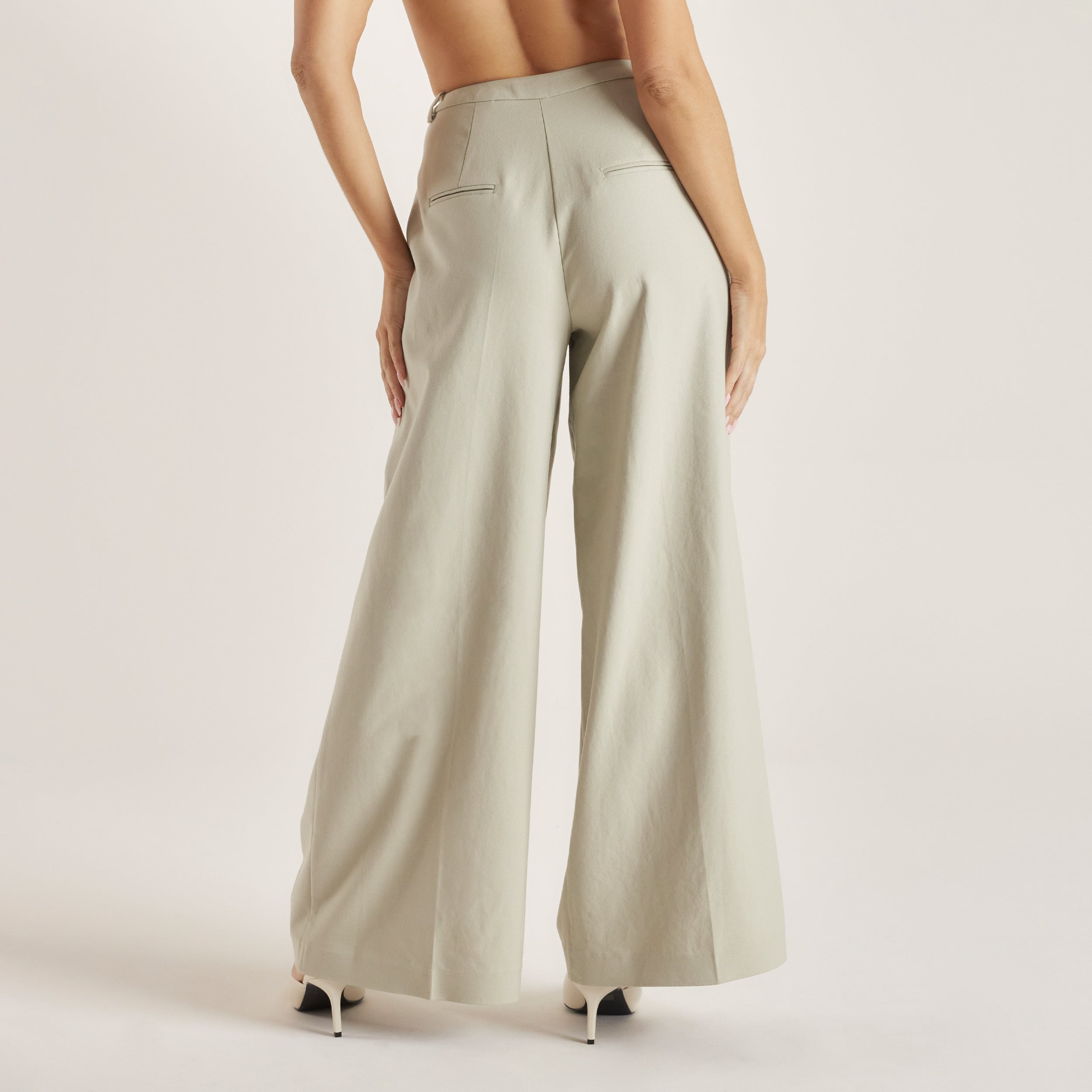 Woven Wide-Leg Trousers - Sage - Image 2