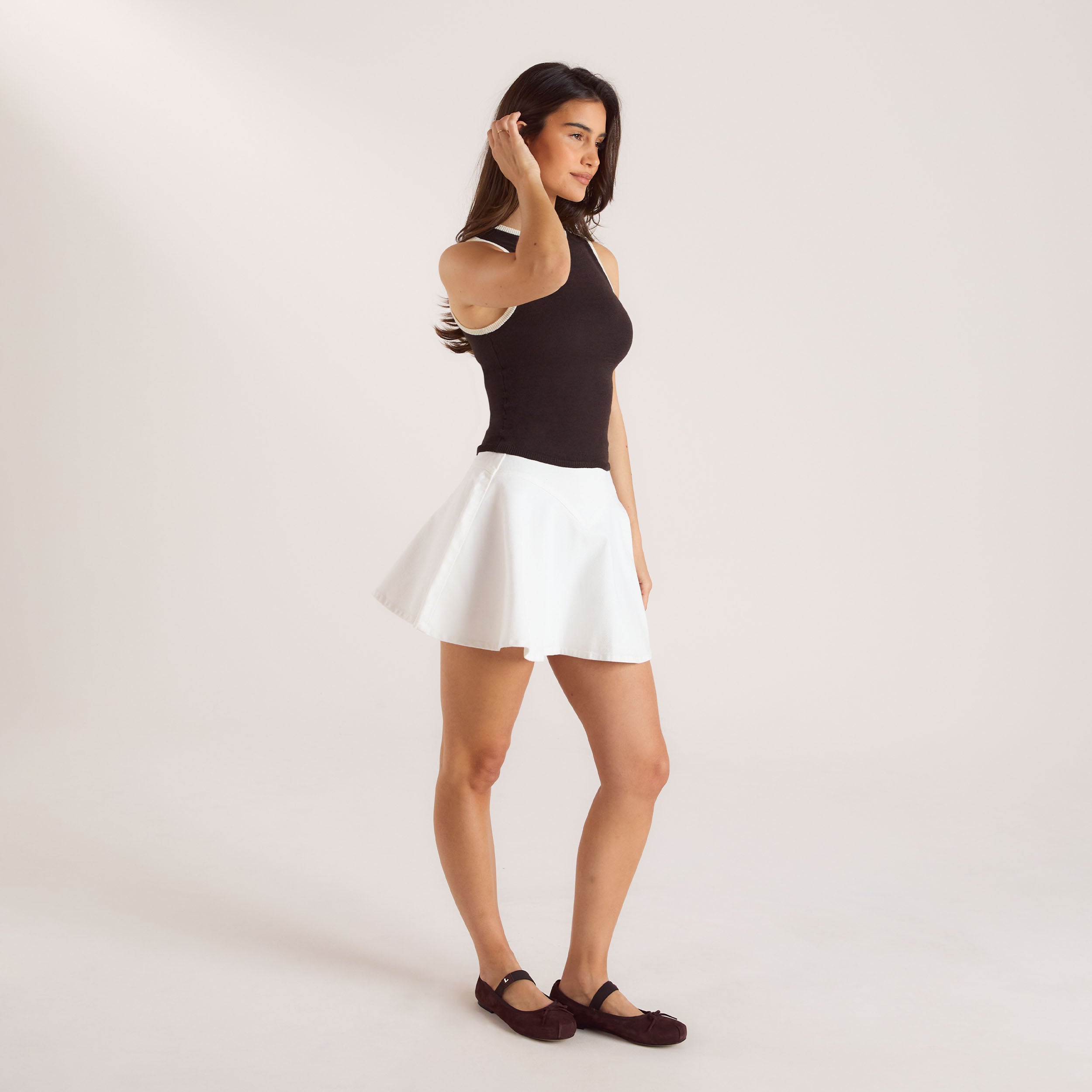 High-Waisted Denim Skirt - White - Image 2