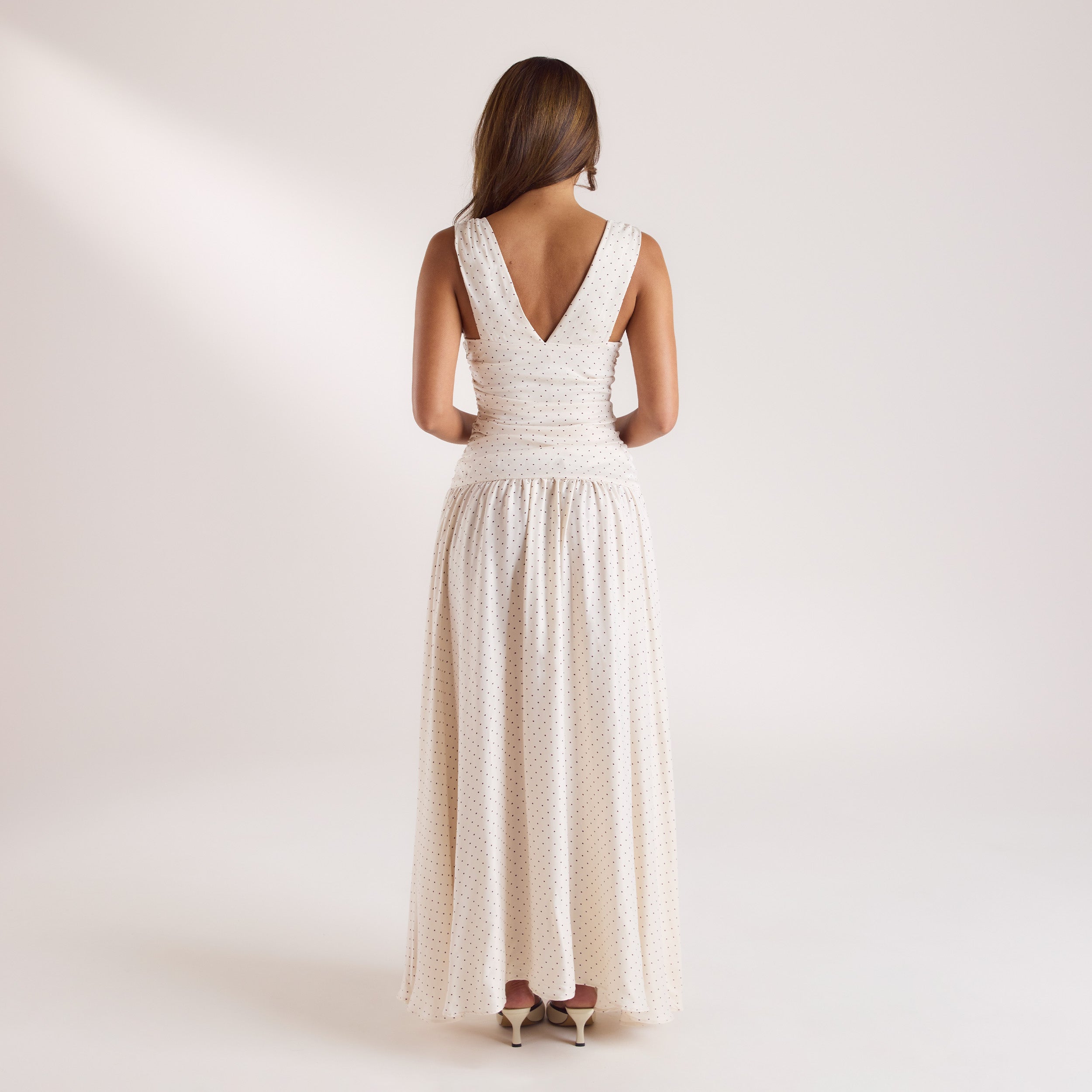 Cupro Blend Maxi Dress - White Polka Dot - Image 2