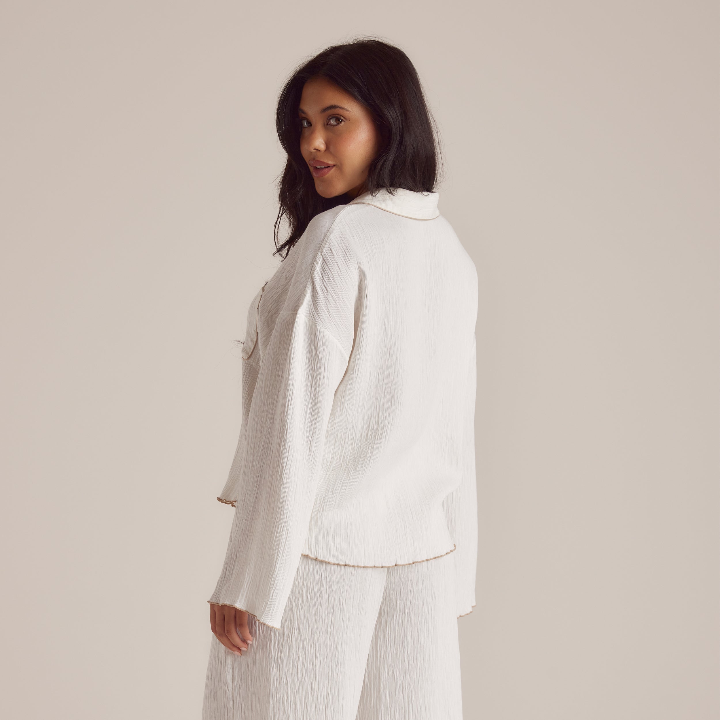 Crinkle Pyjama Shirt - White - Image 2