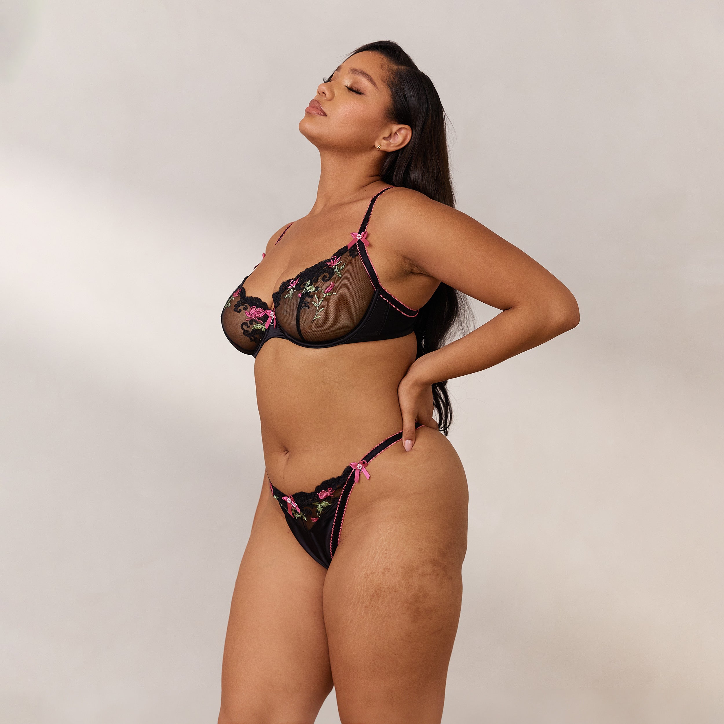 Bloom Embroidered Balcony Bra - Black - Image 9