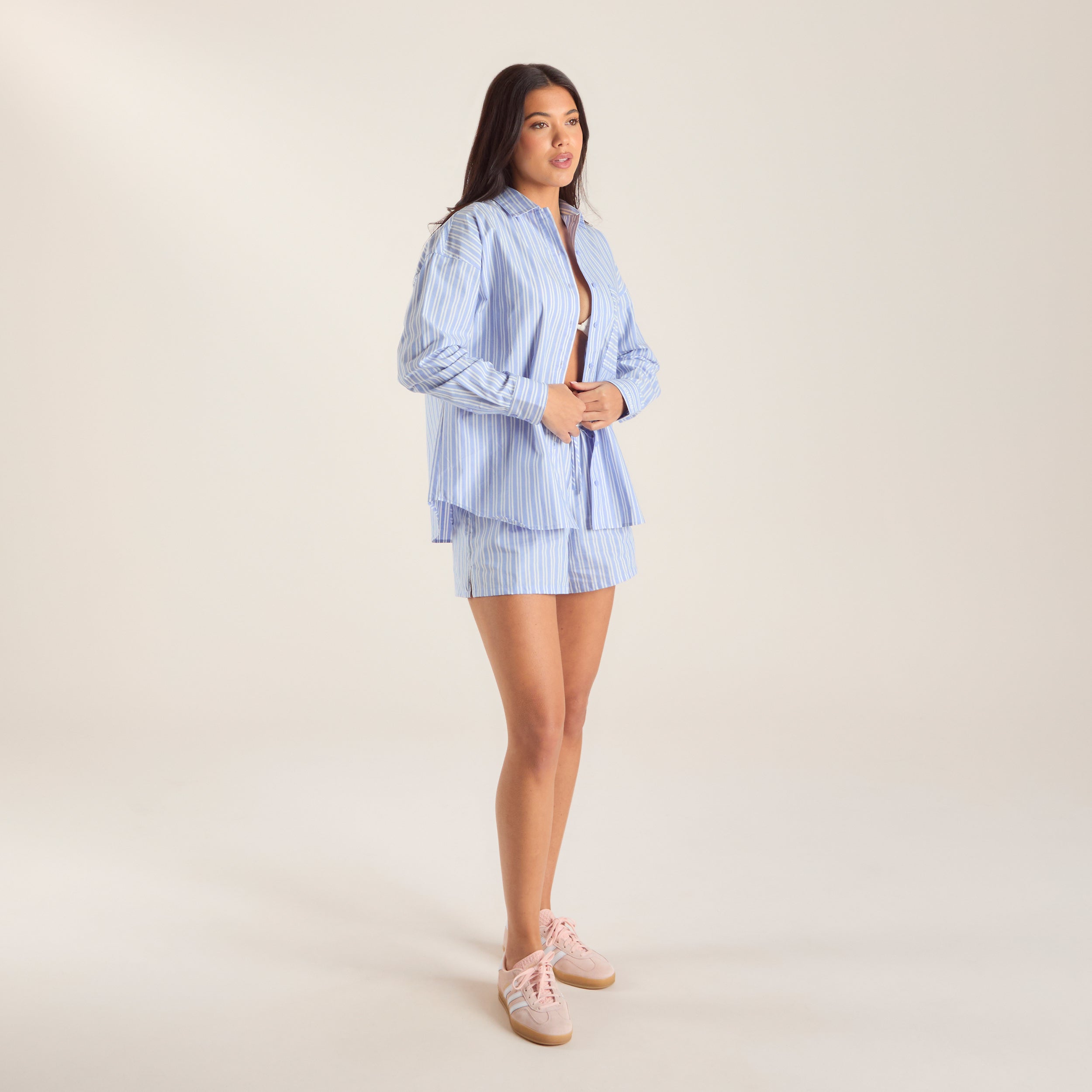 Oversized Pinstripe Shirt - Blue - Image 3