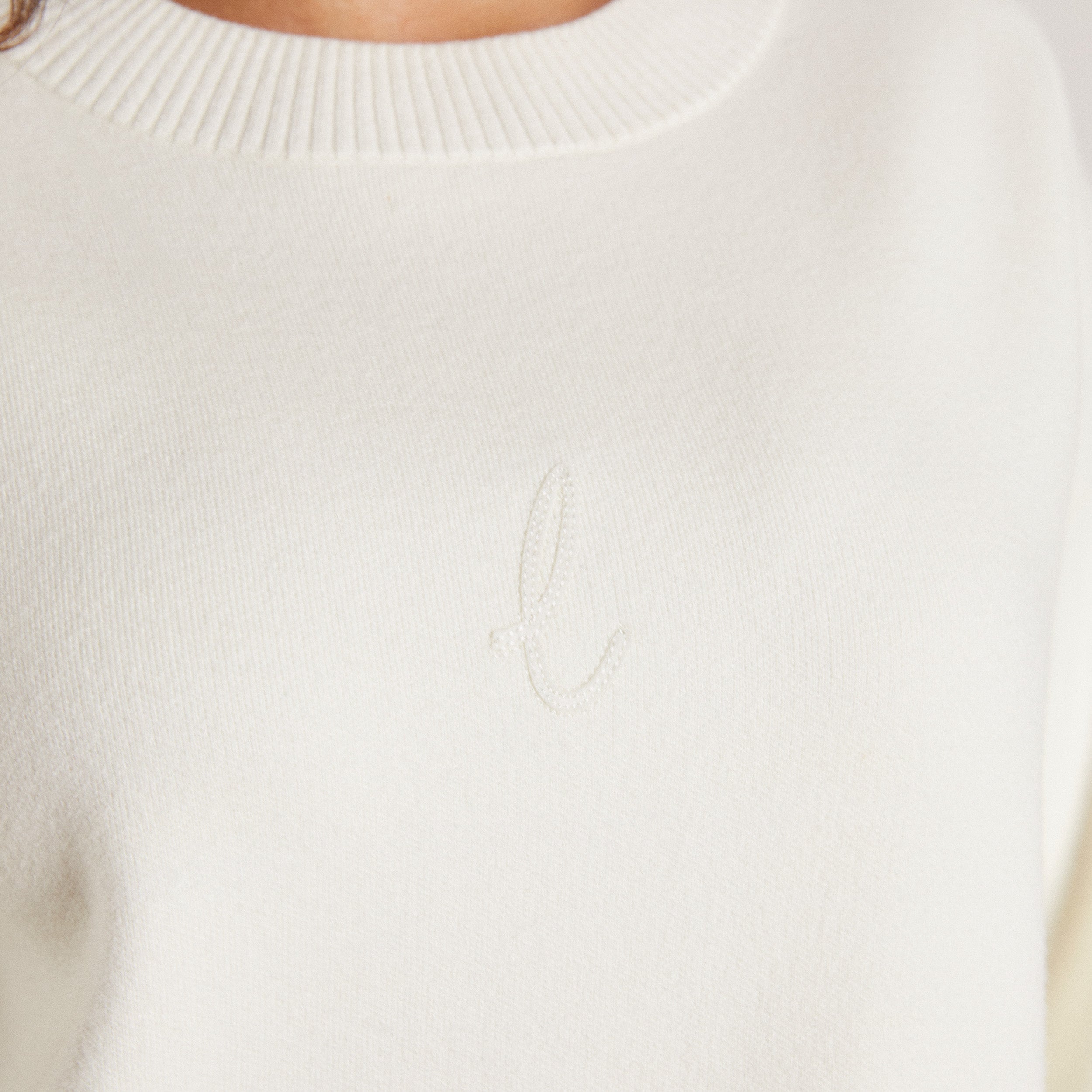 Knitted Crew Neck Jumper - Creme - Image 3