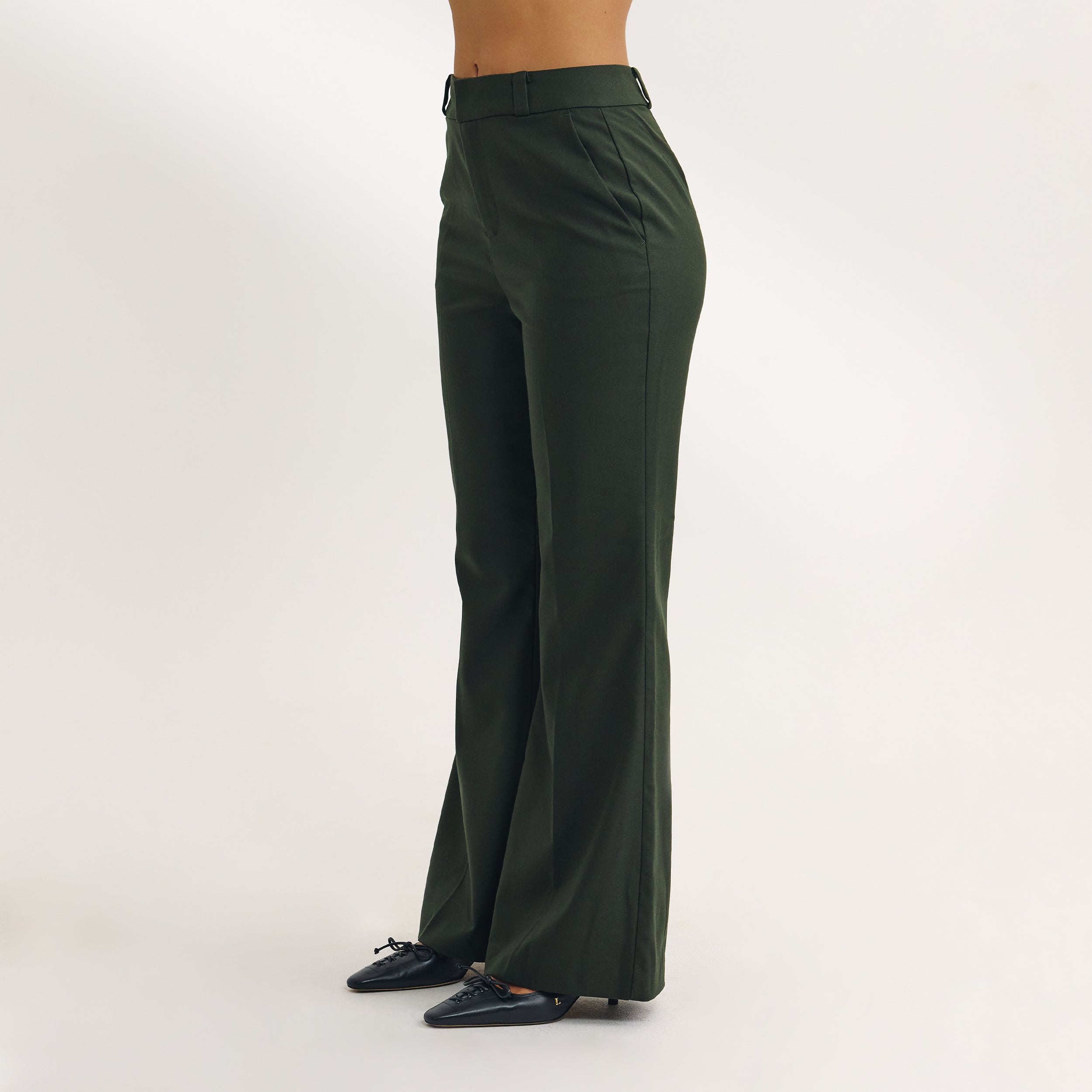 Flared Trousers - Dark Green - Image 3