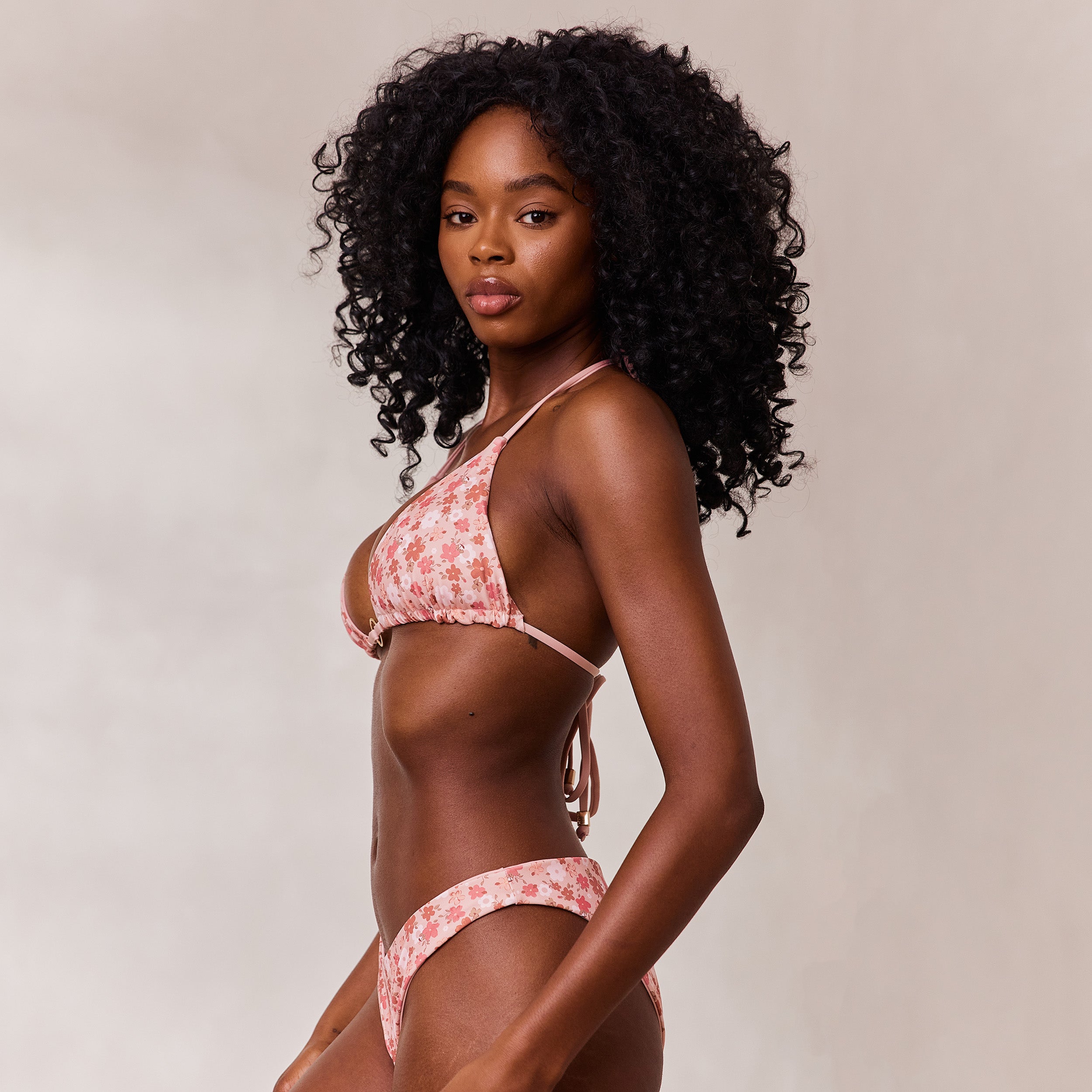 Reversible Triangle Bikini Top - Pink/Floral - Image 2