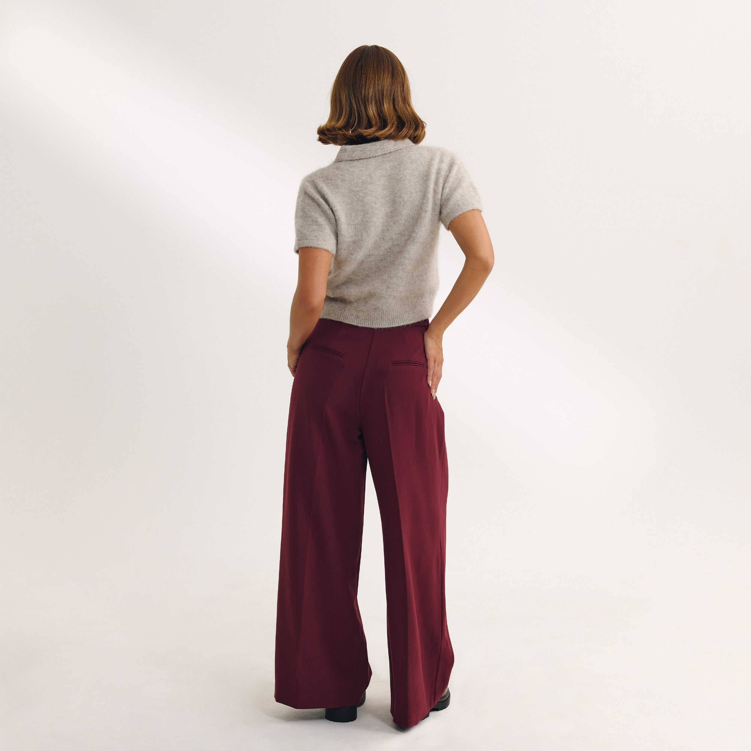 Wide-Leg Tailored Trousers - Cherry Lacquer - Image 3