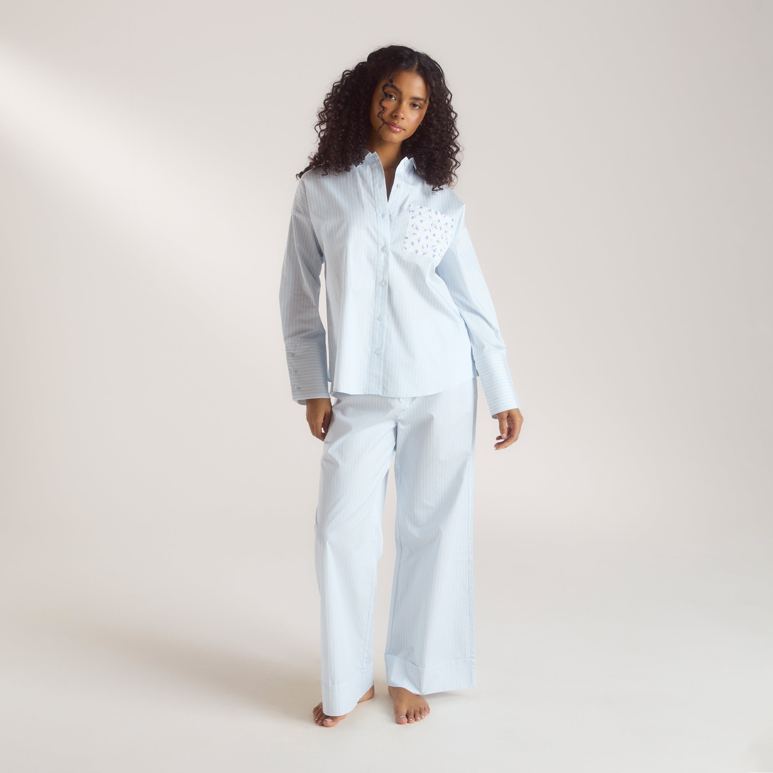 Bloom & Stripe Pyjama Shirt - Blue - Image 3