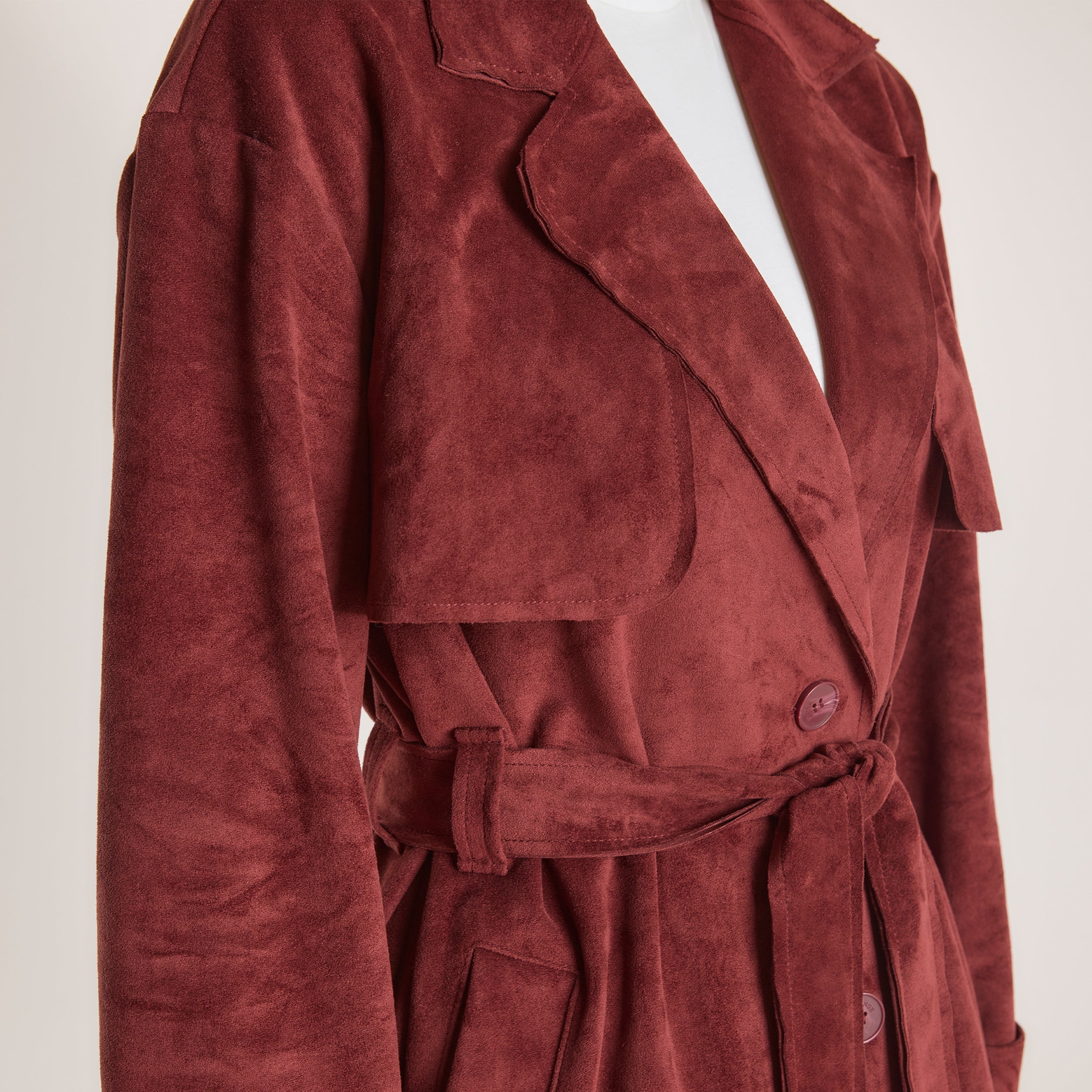 Suedette Trench Coat - Burgundy - Image 4