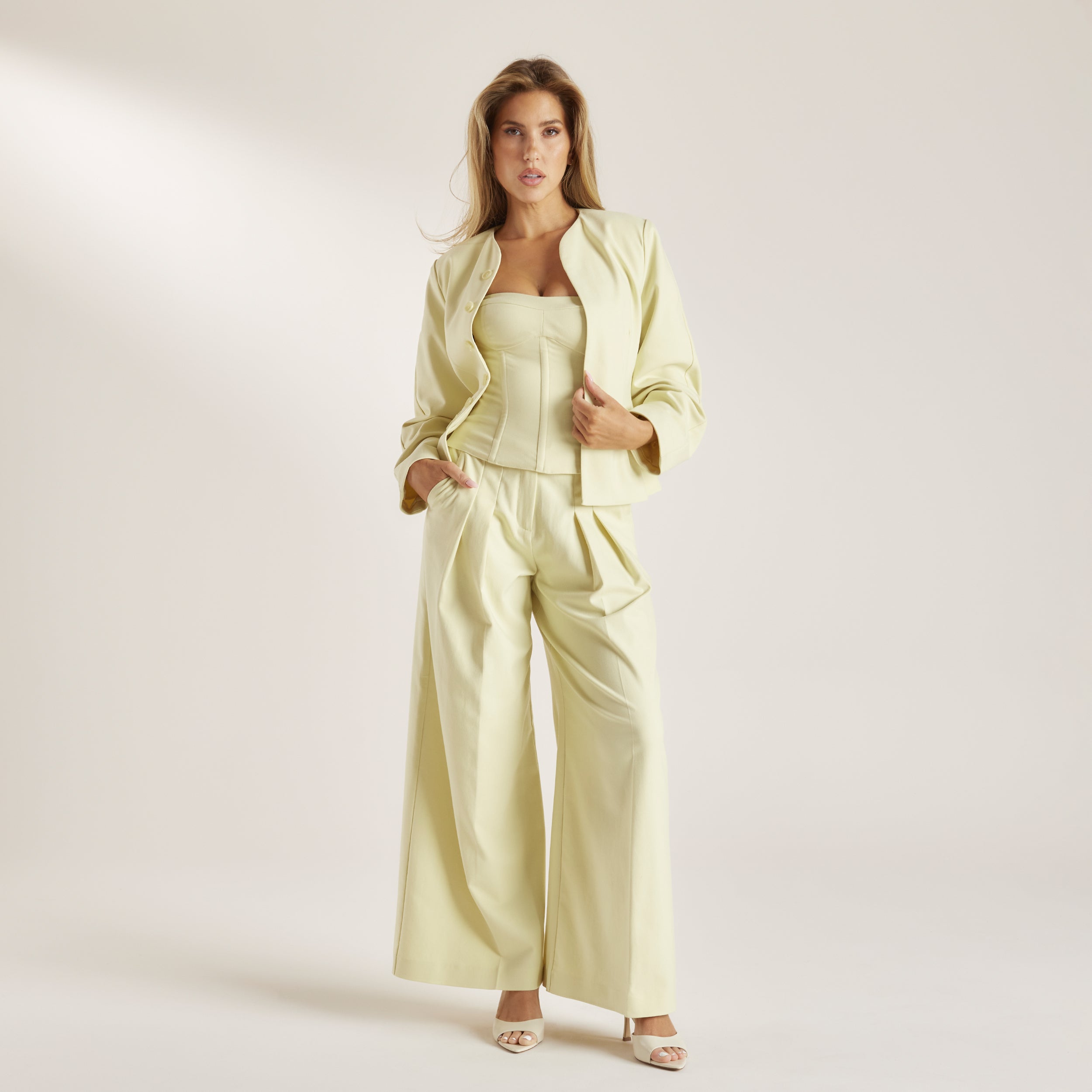 Woven Wide-Leg Trousers - Buttermilk - Image 3