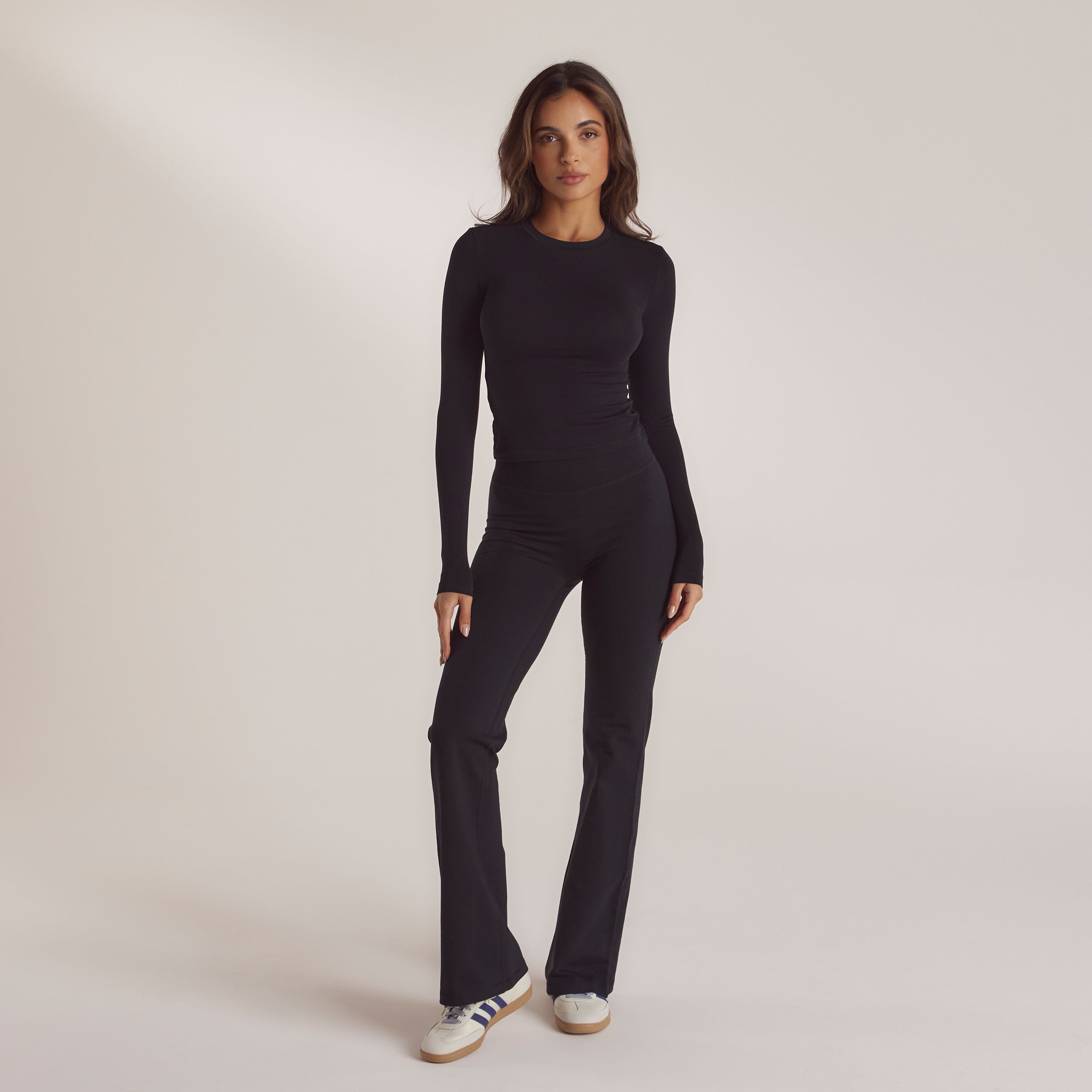 Cotton Blend Long Sleeve Top - Black - Image 3